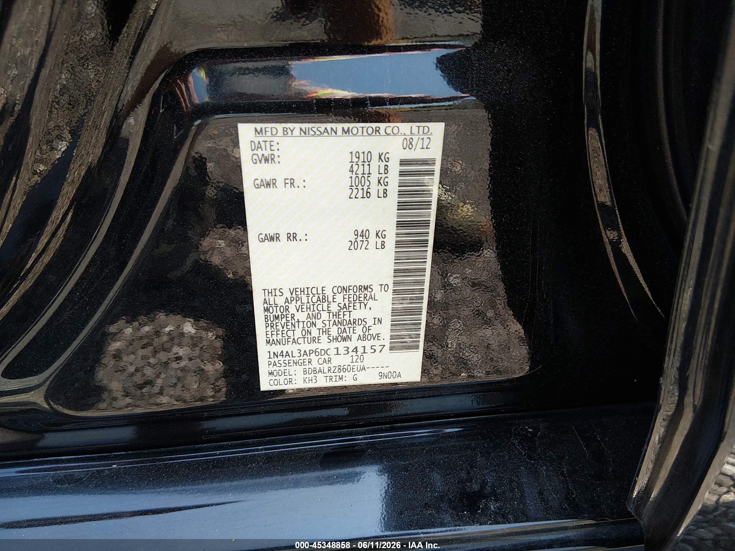 2013 Nissan Altima 2.5 S Black vin: 1N4AL3AP6DC134157