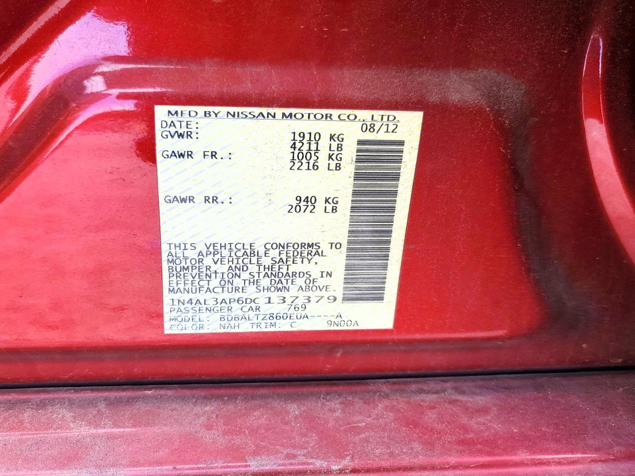 2013 Nissan Altima 2.5 Red vin: 1N4AL3AP6DC137379