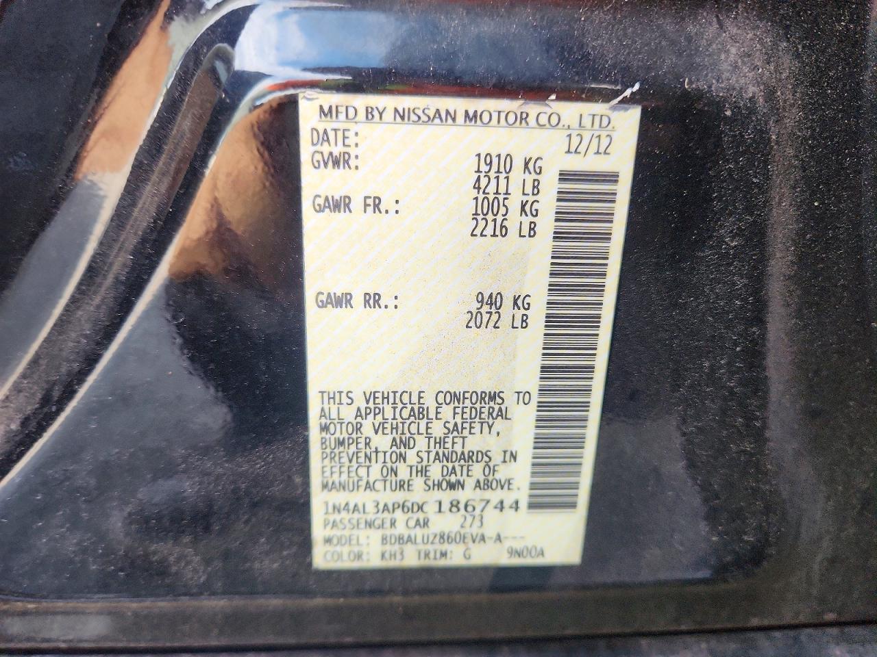 2013 Nissan Altima 2.5 Black vin: 1N4AL3AP6DC186744