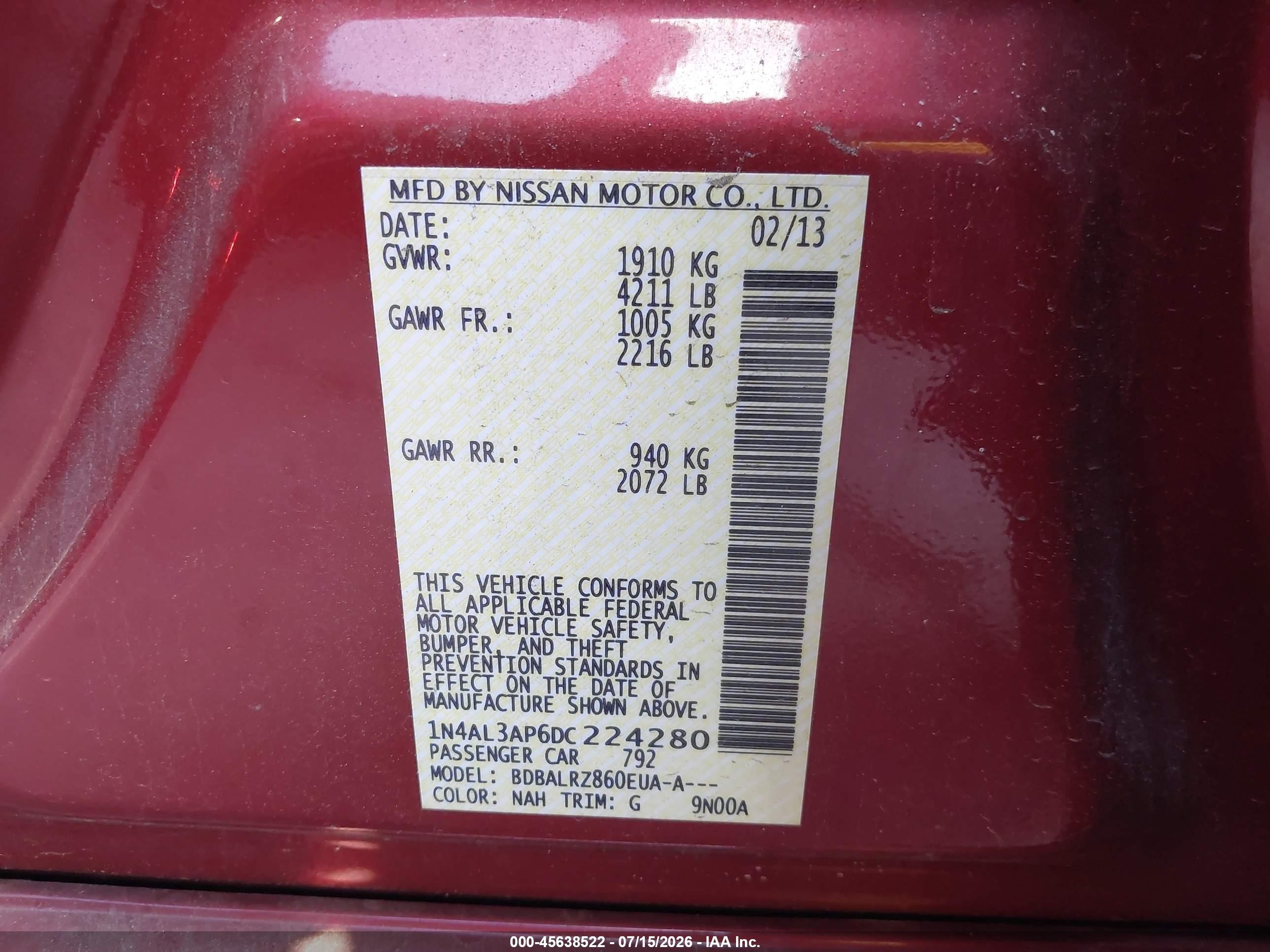 2013 Nissan Altima 2.5 S Red vin: 1N4AL3AP6DC224280