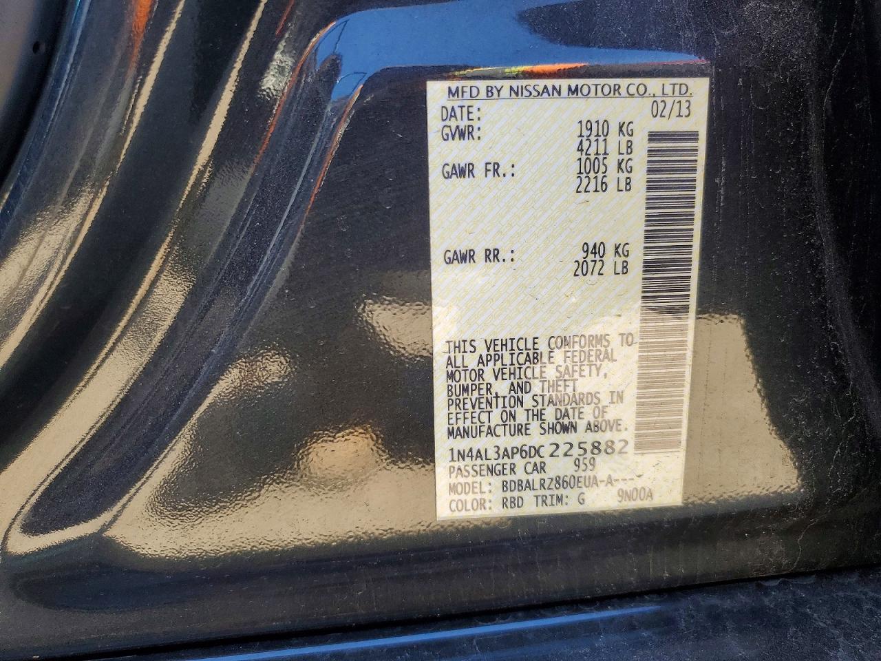 2013 Nissan Altima 2.5 Black vin: 1N4AL3AP6DC225882