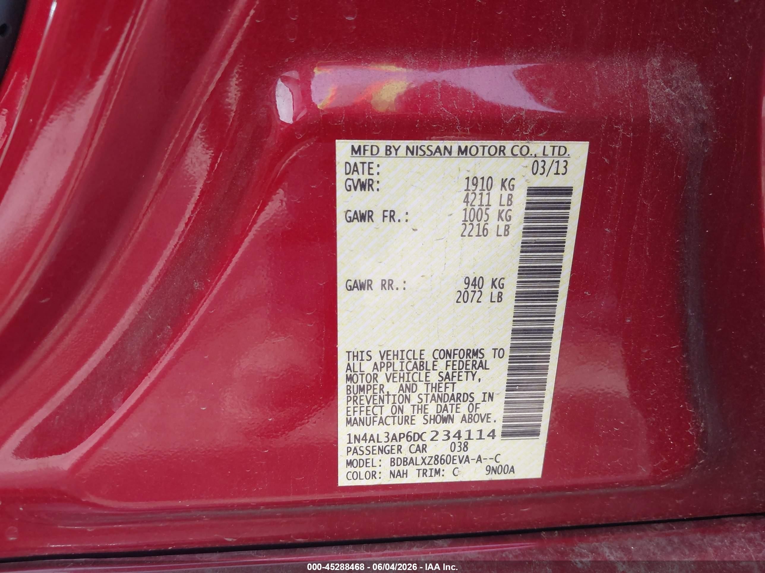 2013 Nissan Altima 2.5 Sl Red vin: 1N4AL3AP6DC234114