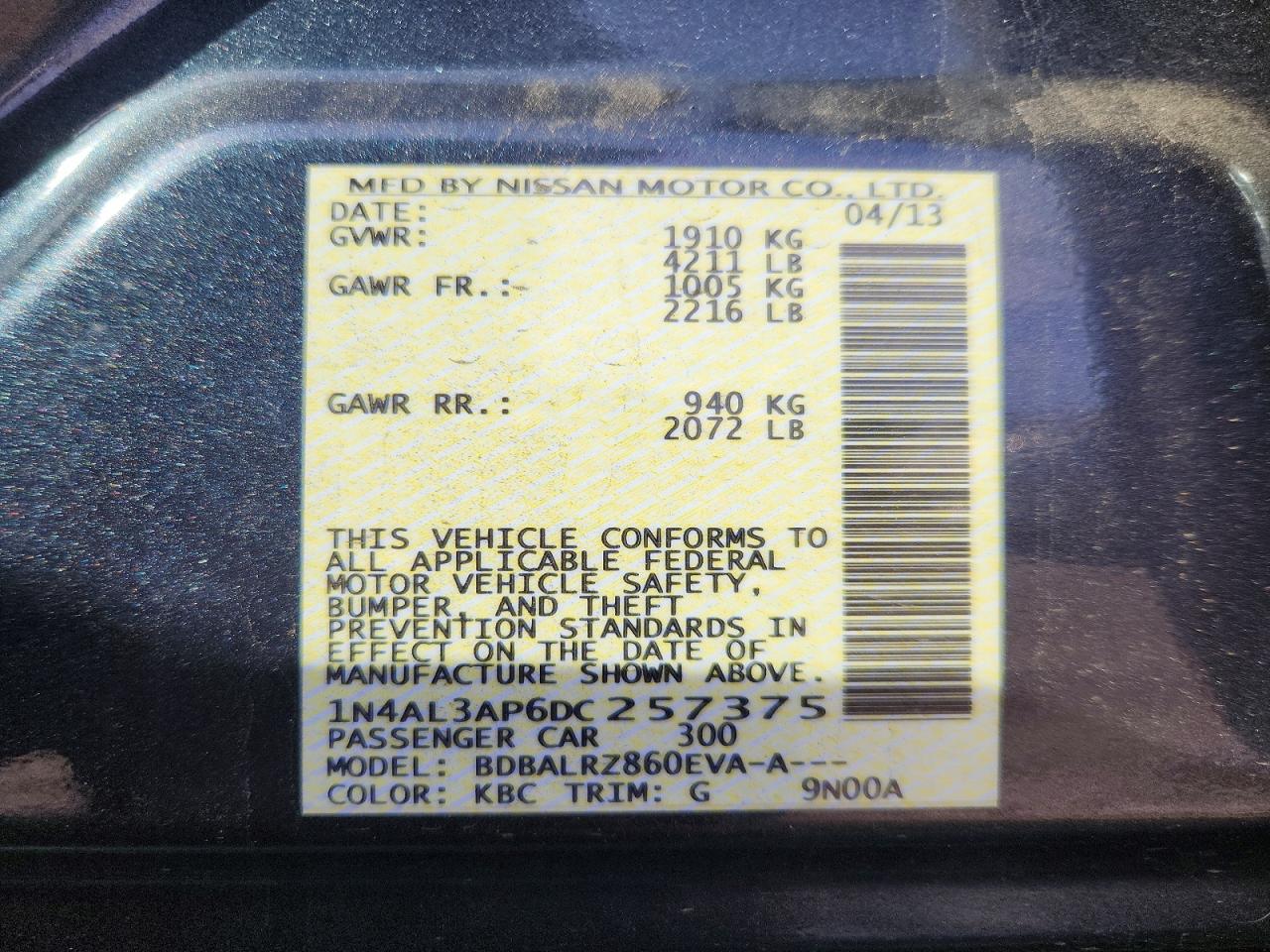 2013 Nissan Altima 2.5 Charcoal vin: 1N4AL3AP6DC257375