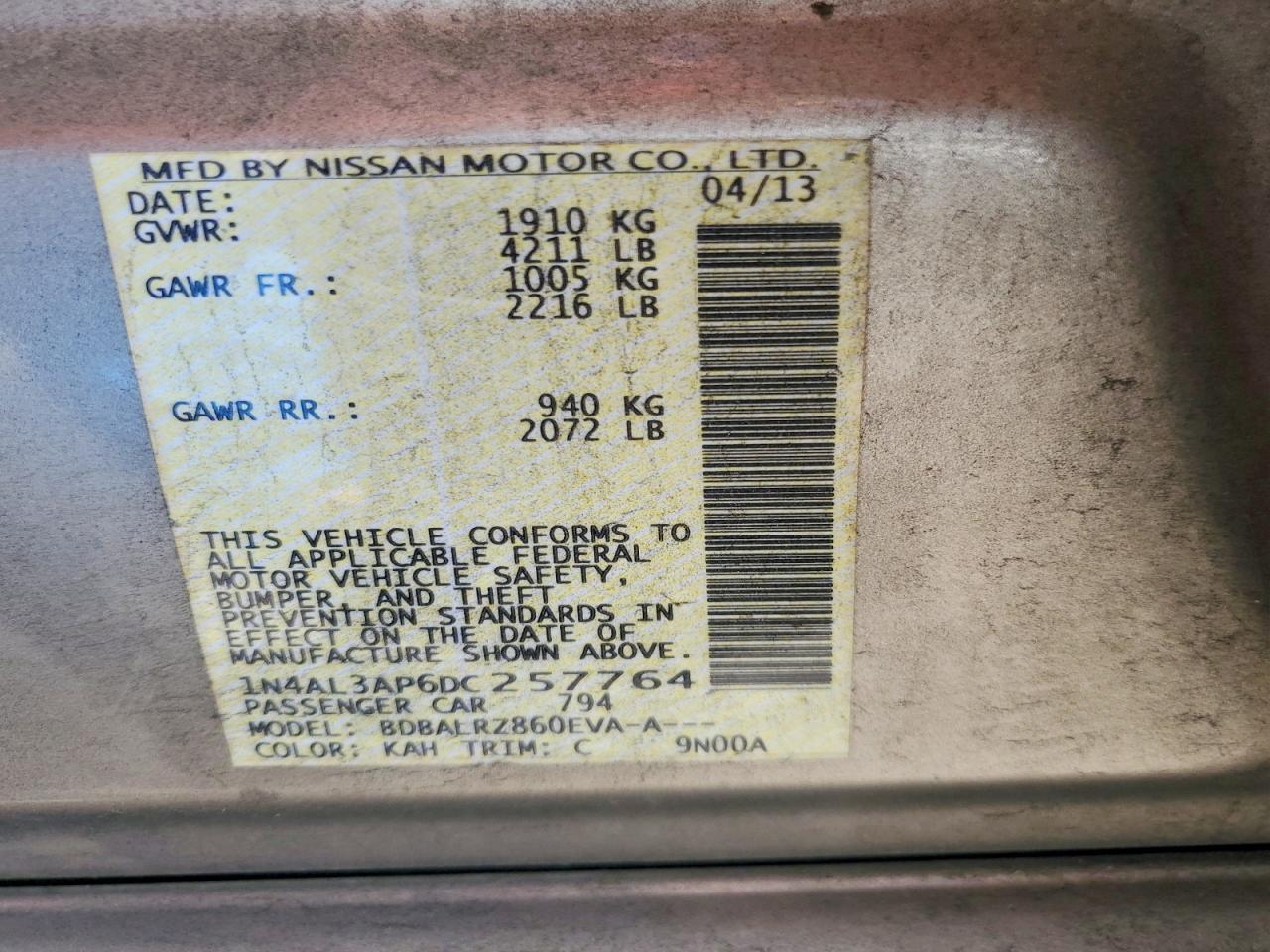 2013 Nissan Altima 2.5 Tan vin: 1N4AL3AP6DC257764