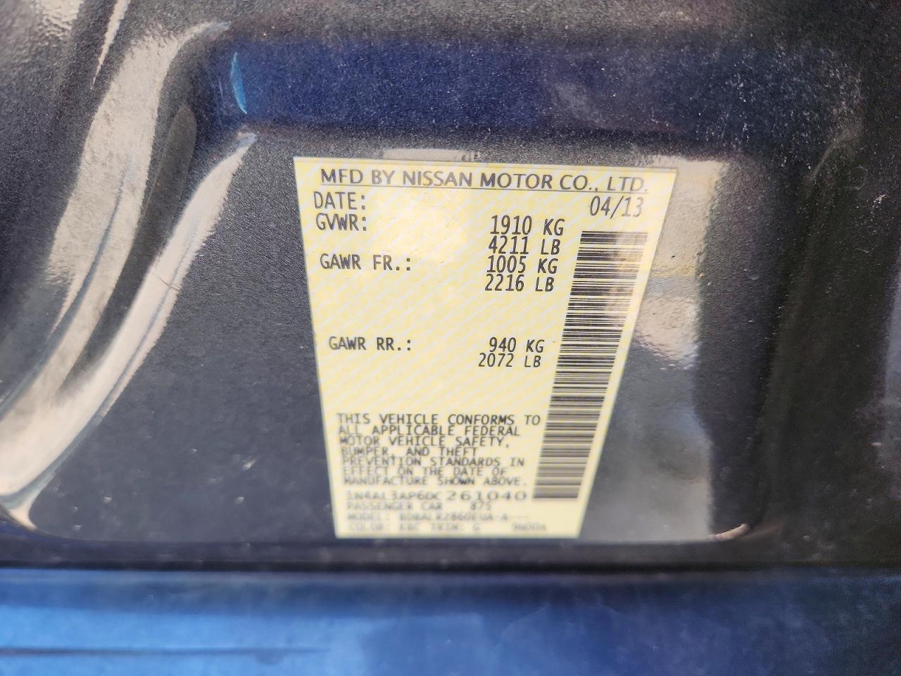 2013 Nissan Altima 2.5 Синий vin: 1N4AL3AP6DC261040