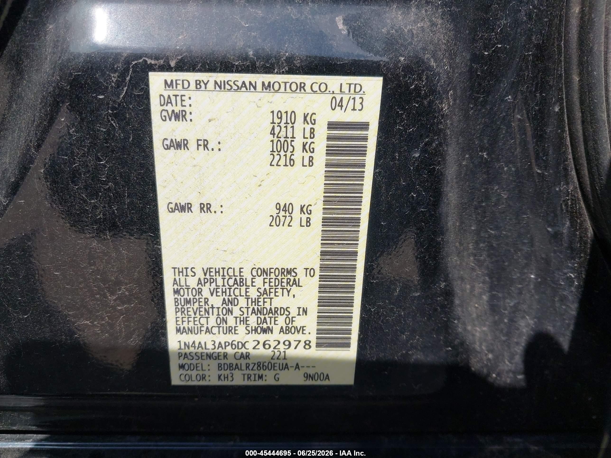 2013 Nissan Altima 2.5 S Black vin: 1N4AL3AP6DC262978