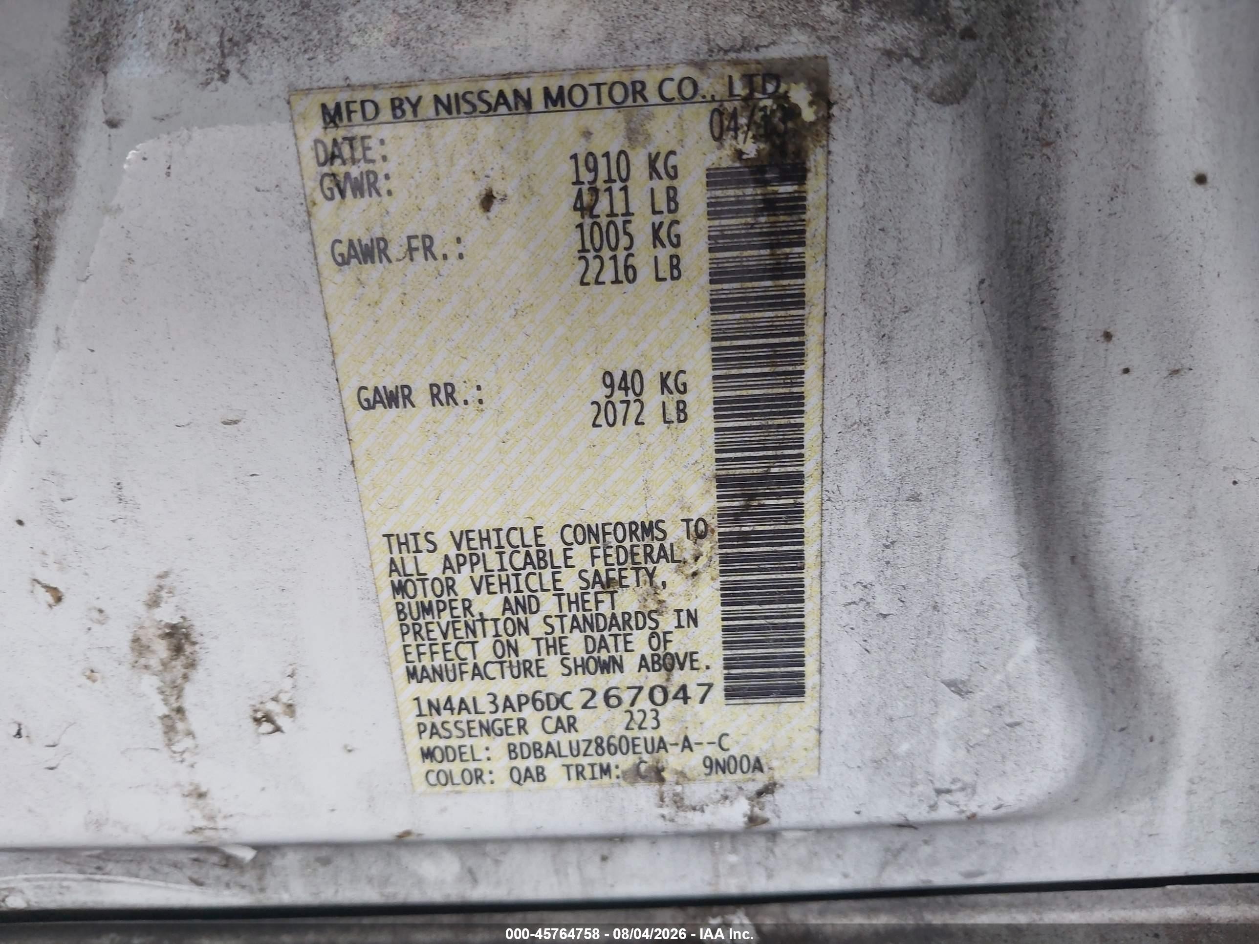2013 Nissan Altima 2.5 Sv White vin: 1N4AL3AP6DC267047