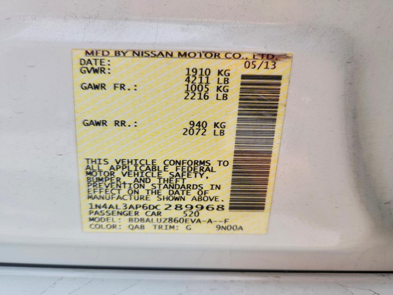 2013 Nissan Altima 2.5 White vin: 1N4AL3AP6DC289968
