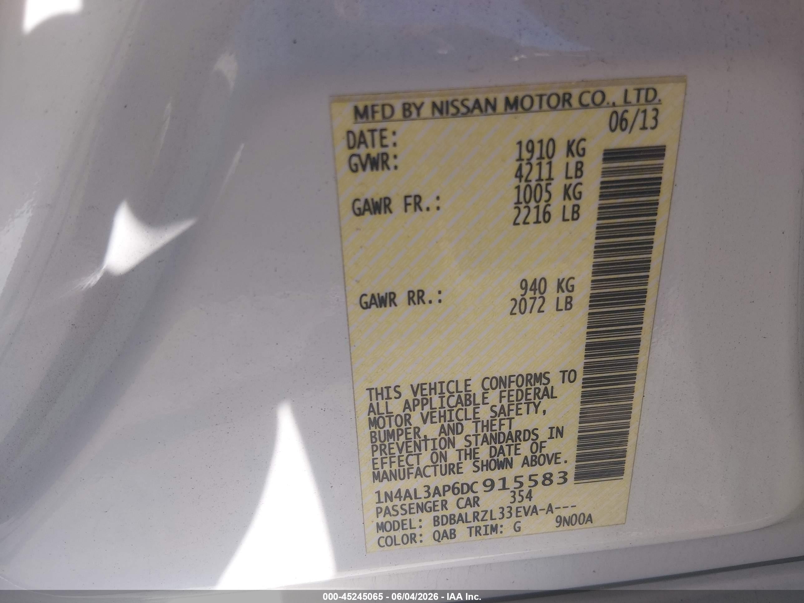 2013 Nissan Altima 2.5 S White vin: 1N4AL3AP6DC915583