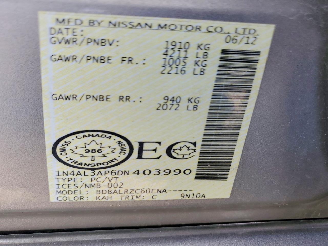 2013 Nissan Altima 2.5 Gold vin: 1N4AL3AP6DN403990