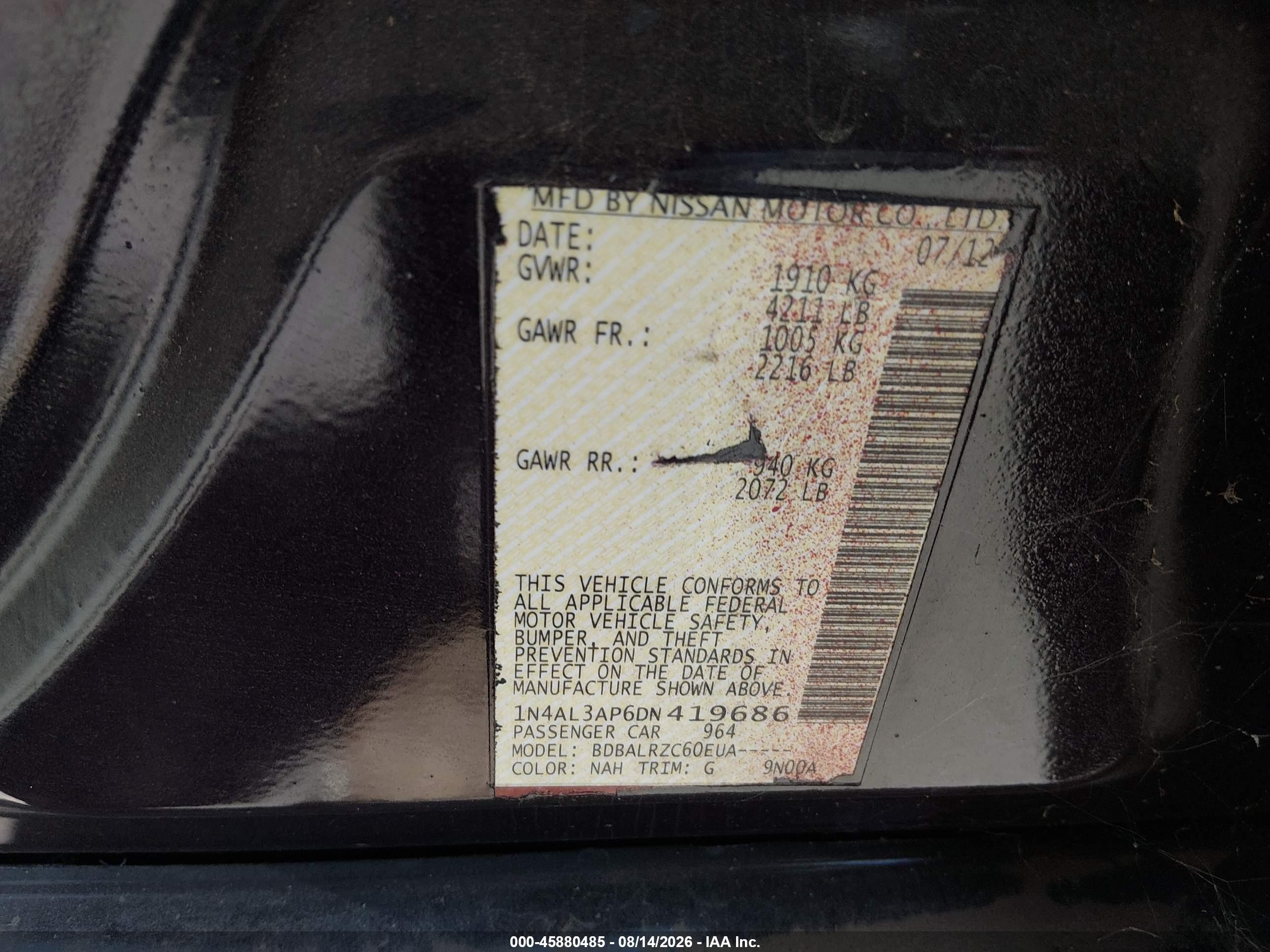 2013 Nissan Altima 2.5 S Black vin: 1N4AL3AP6DN419686