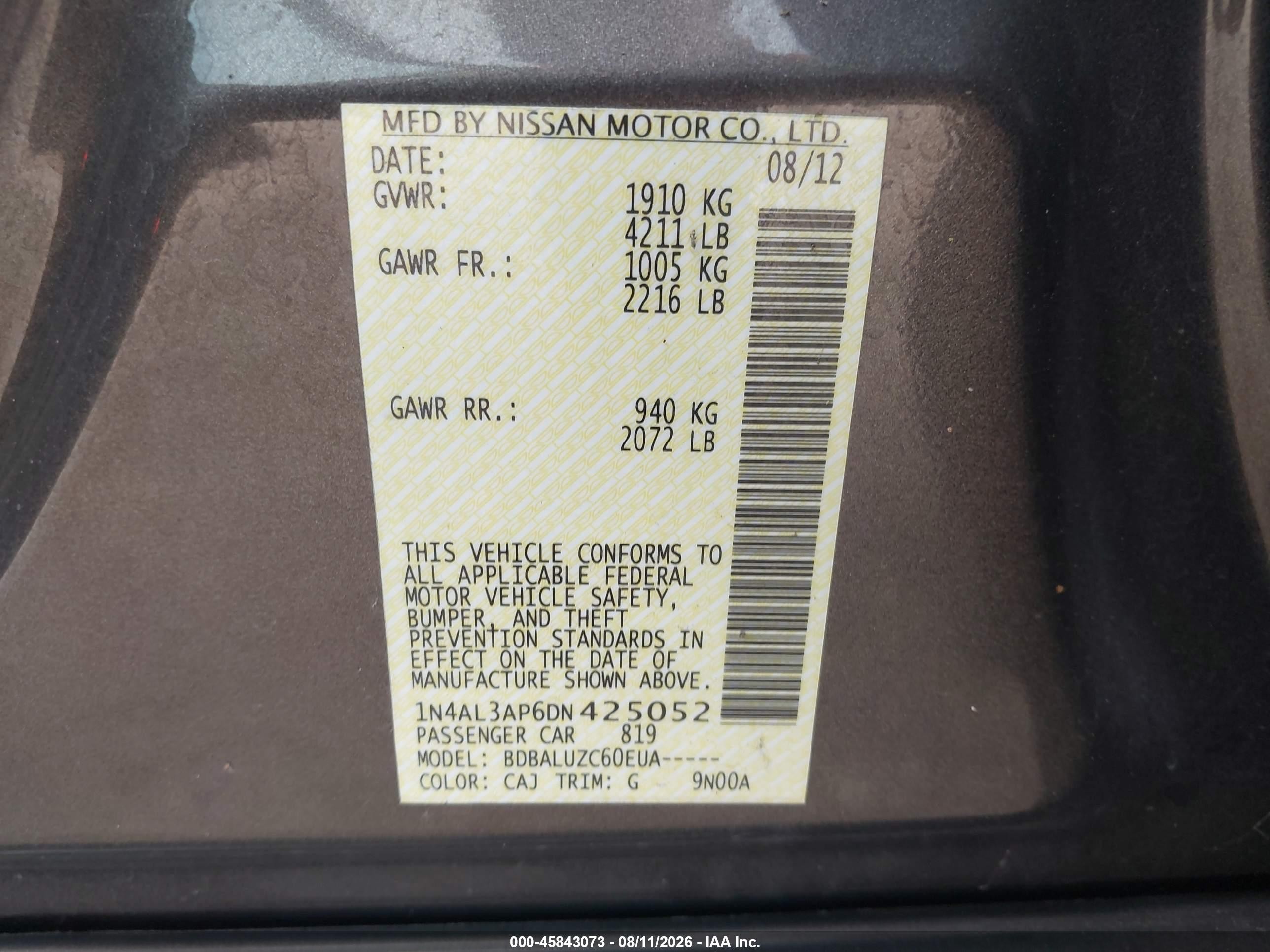 2013 Nissan Altima 2.5 Sv Brown vin: 1N4AL3AP6DN425052