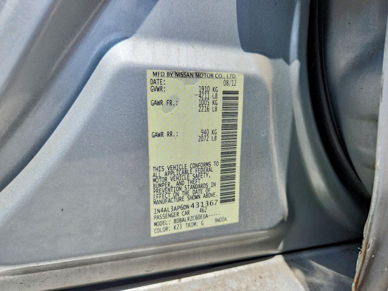 2013 Nissan Altima 2.5 Silver vin: 1N4AL3AP6DN431367