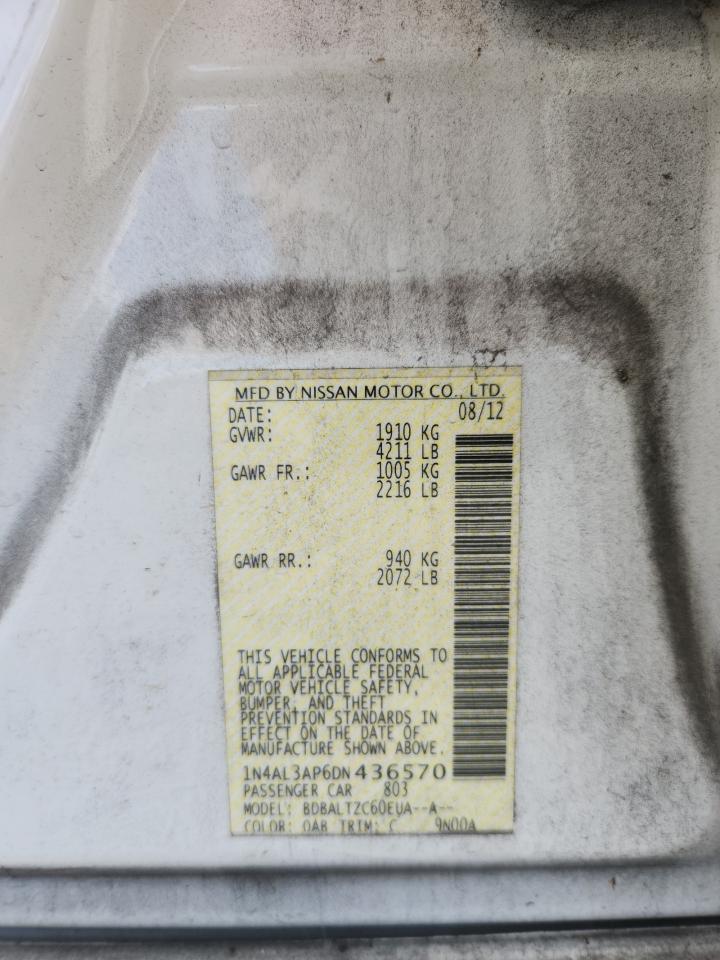 2013 Nissan Altima 2.5 White vin: 1N4AL3AP6DN436570
