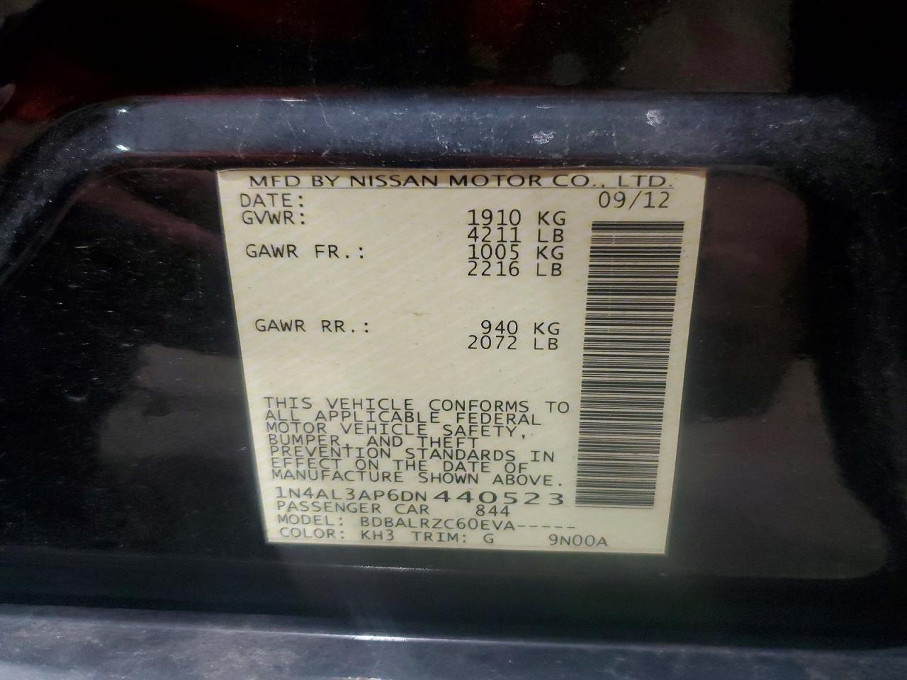 2013 Nissan Altima 2.5 Black vin: 1N4AL3AP6DN440523