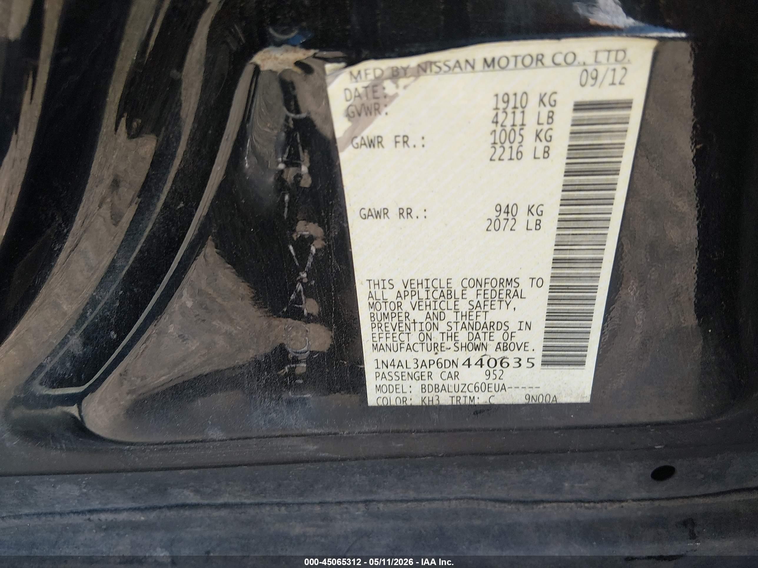 2013 Nissan Altima 2.5 Sv Black vin: 1N4AL3AP6DN440635