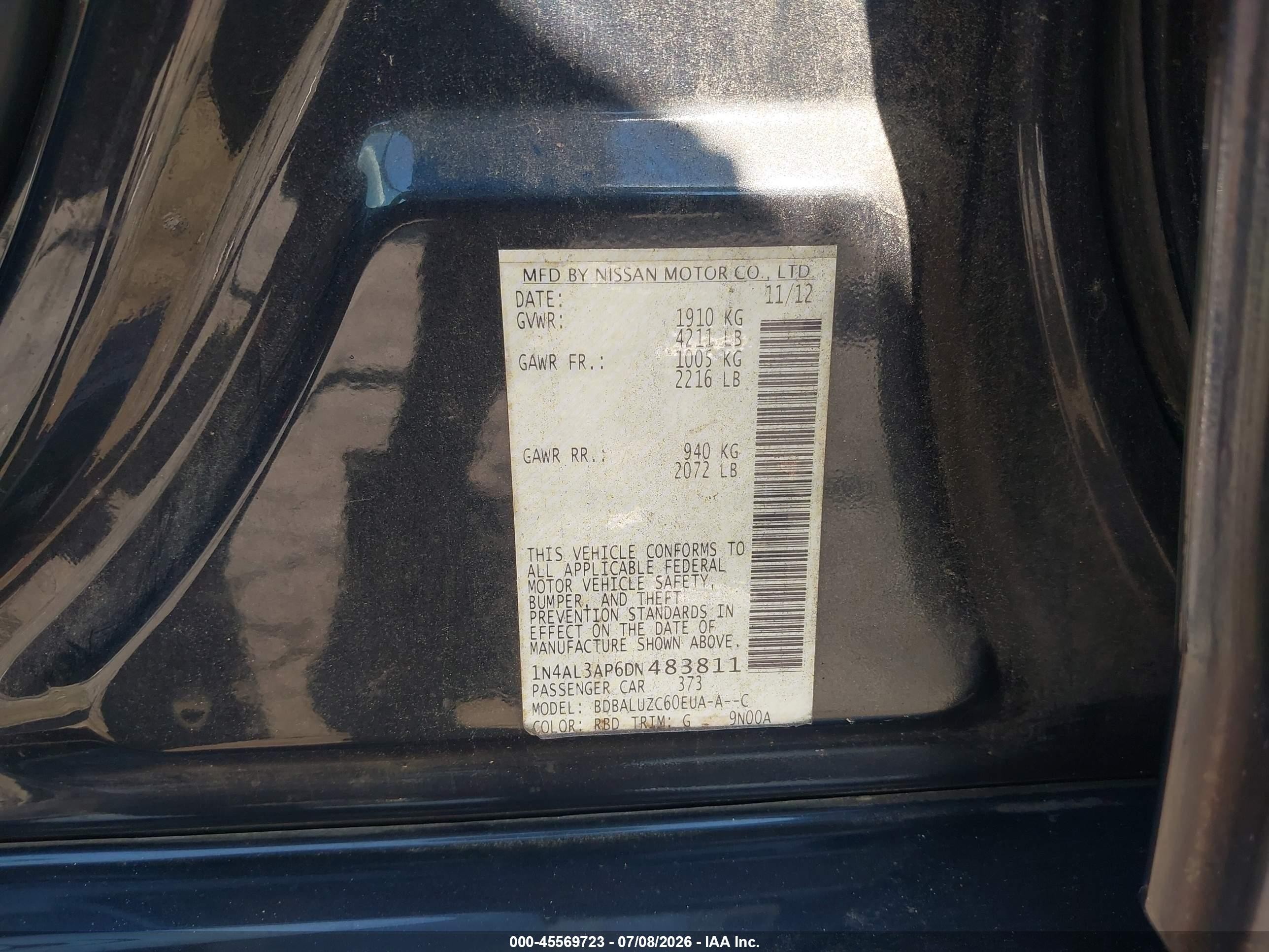 2013 Nissan Altima 2.5 Sv Navy vin: 1N4AL3AP6DN483811