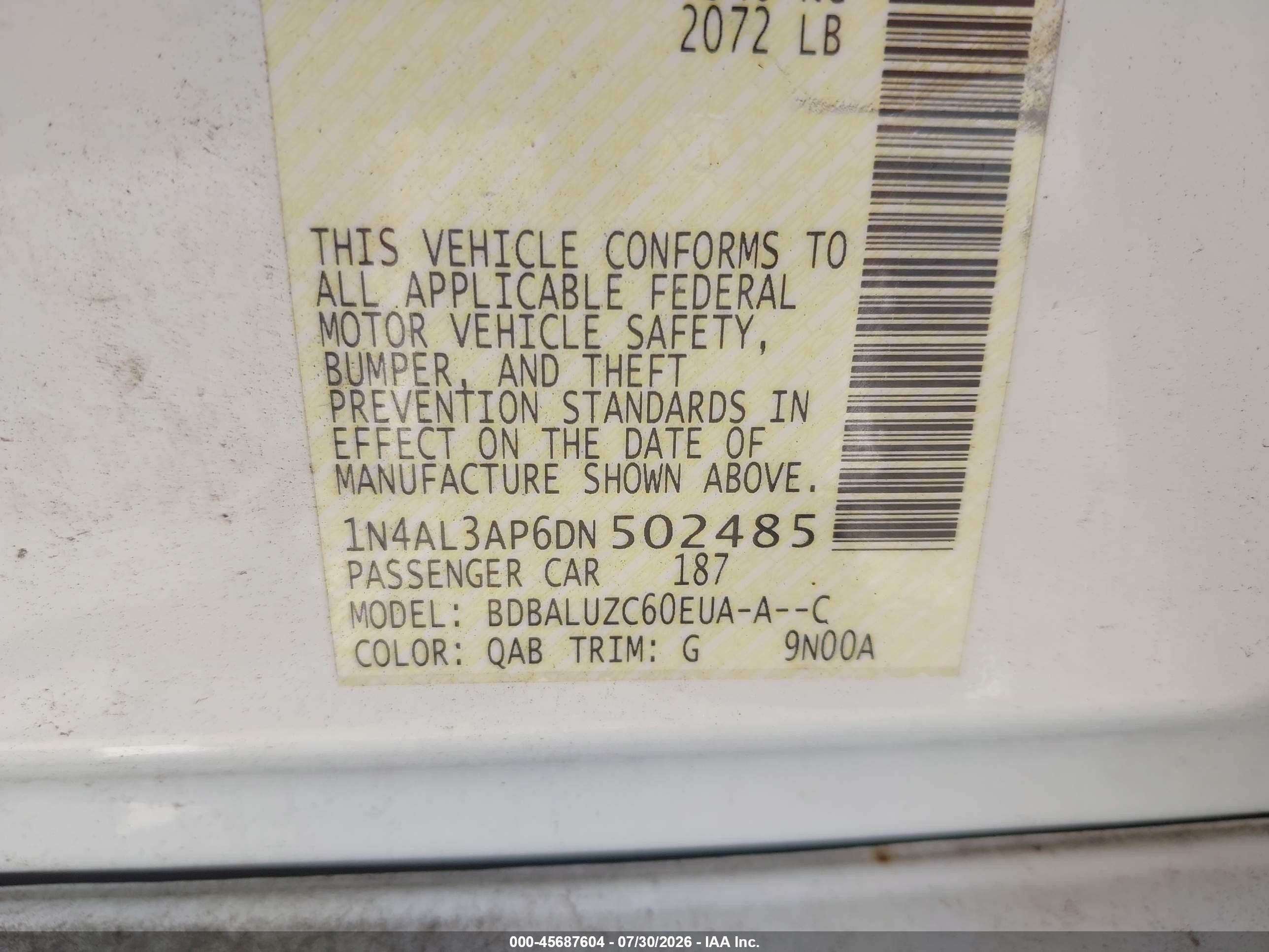 2013 Nissan Altima 2.5 Sv White vin: 1N4AL3AP6DN502485