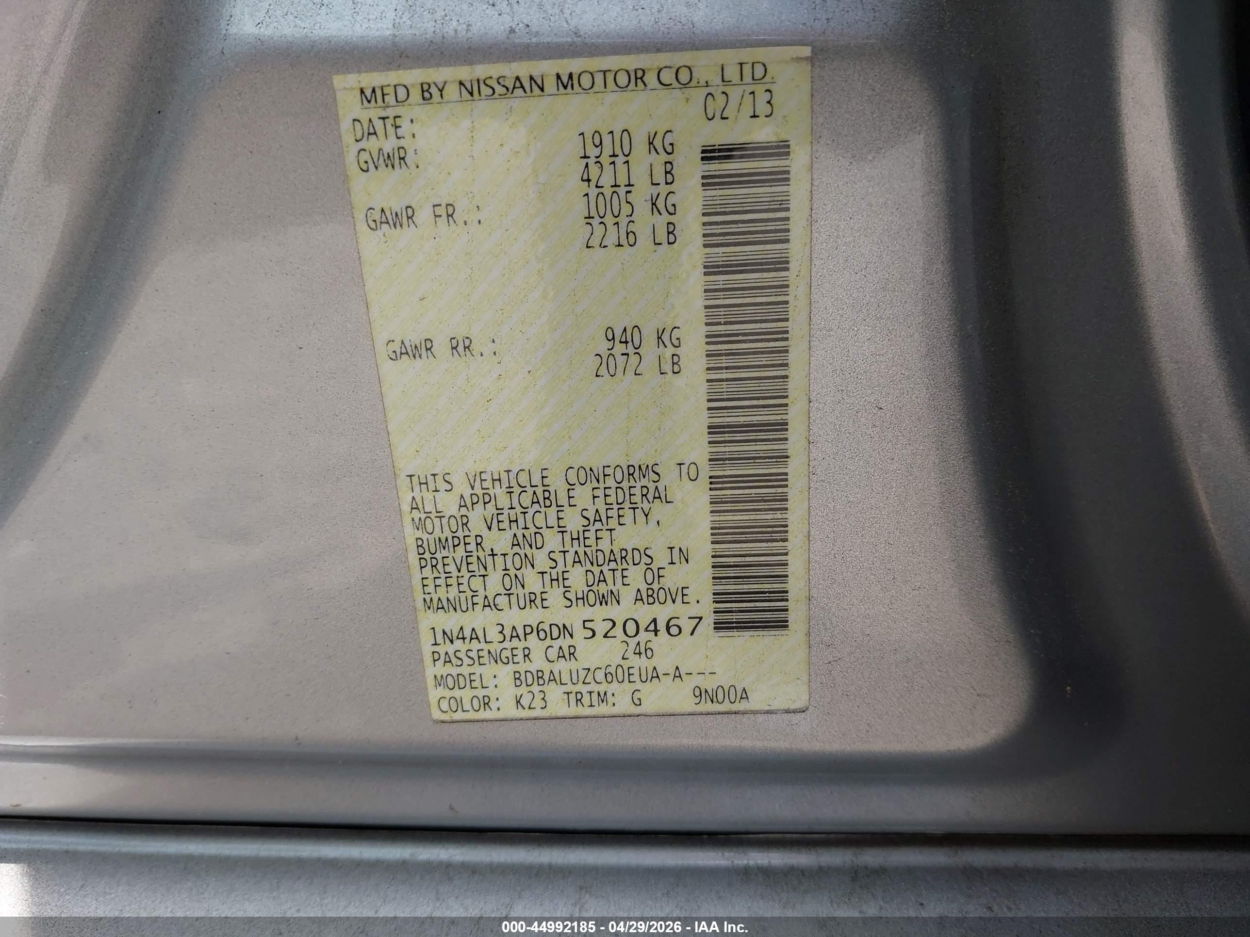 2013 Nissan Altima 2.5 Sv Silver vin: 1N4AL3AP6DN520467
