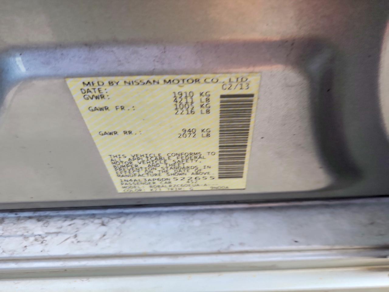 2013 Nissan Altima 2.5/s/sv/sl Silver vin: 1N4AL3AP6DN522655
