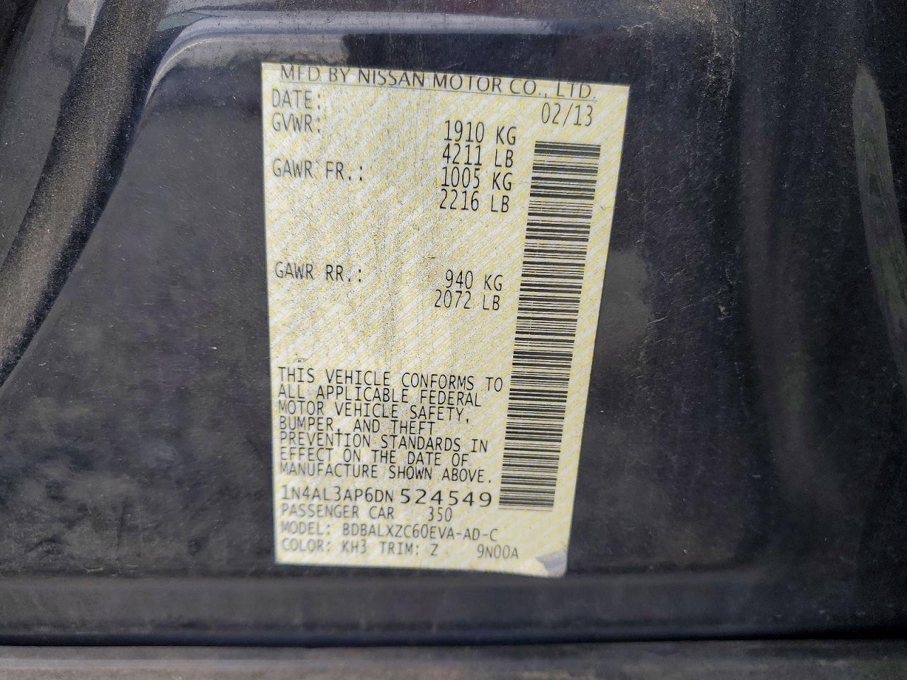 2013 Nissan Altima 2.5 Black vin: 1N4AL3AP6DN524549