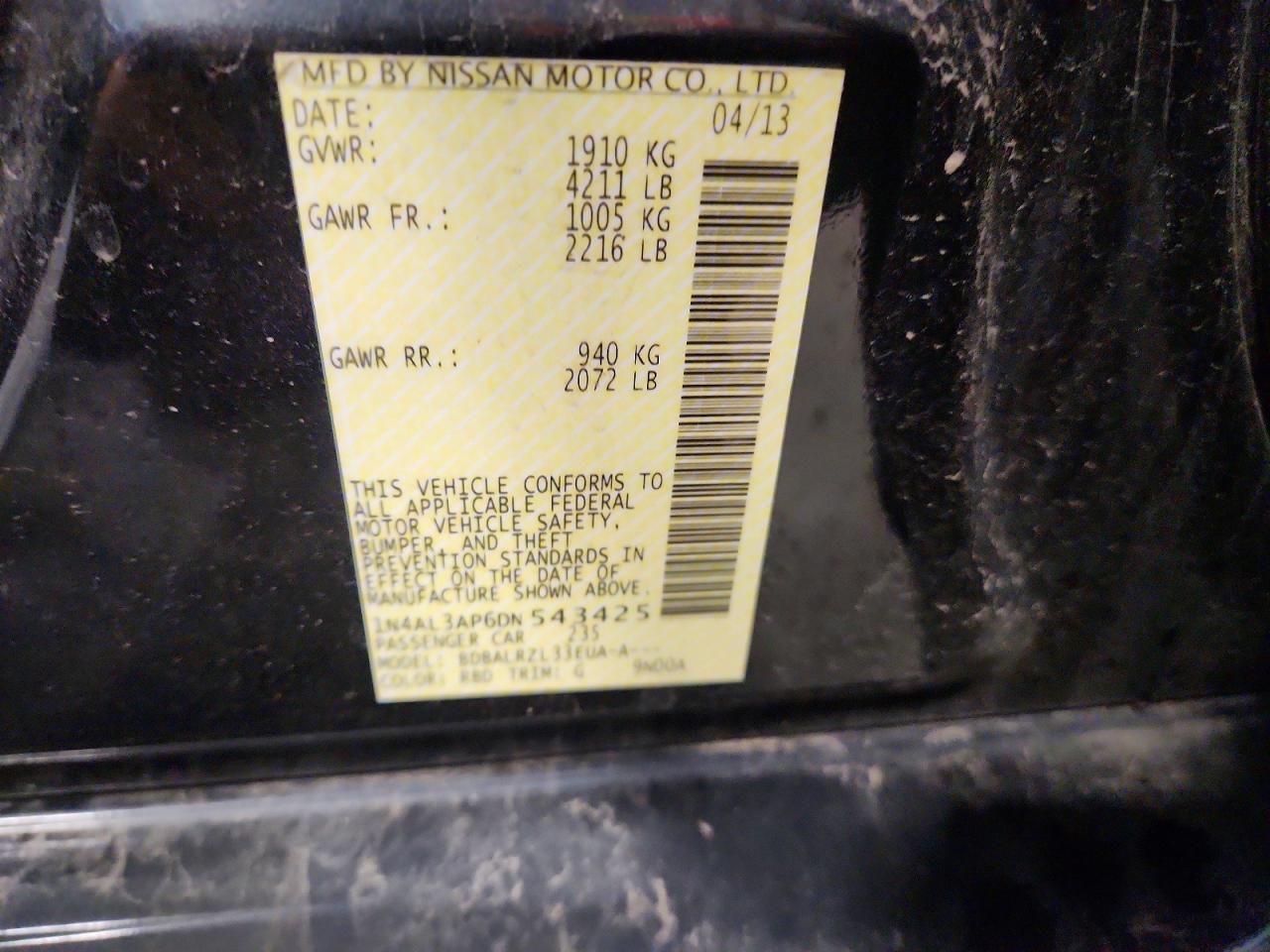 2013 Nissan Altima 2.5 Black vin: 1N4AL3AP6DN543425