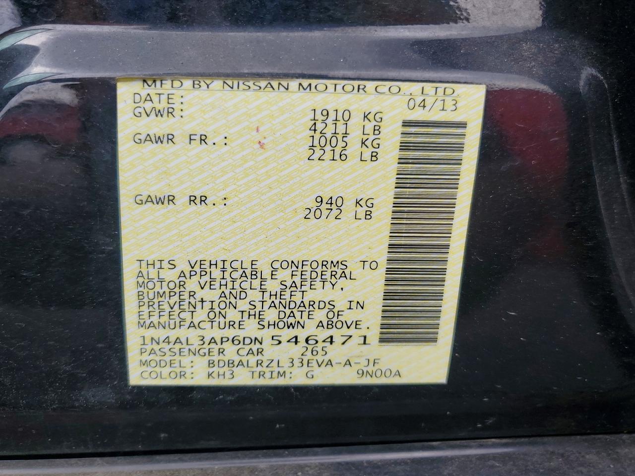 2013 Nissan Altima 2.5 Black vin: 1N4AL3AP6DN546471
