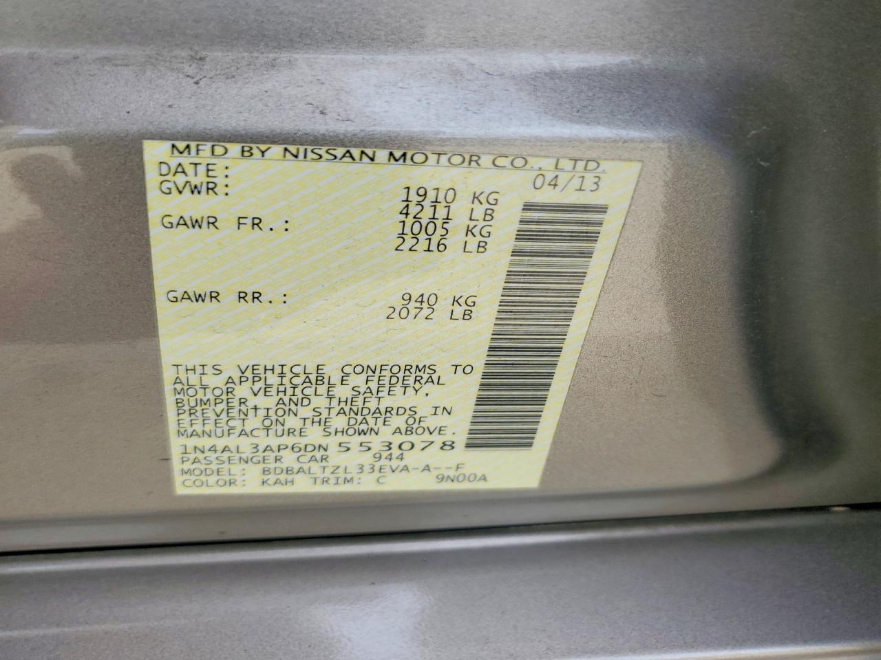 2013 Nissan Altima 2.5 Silver vin: 1N4AL3AP6DN553078
