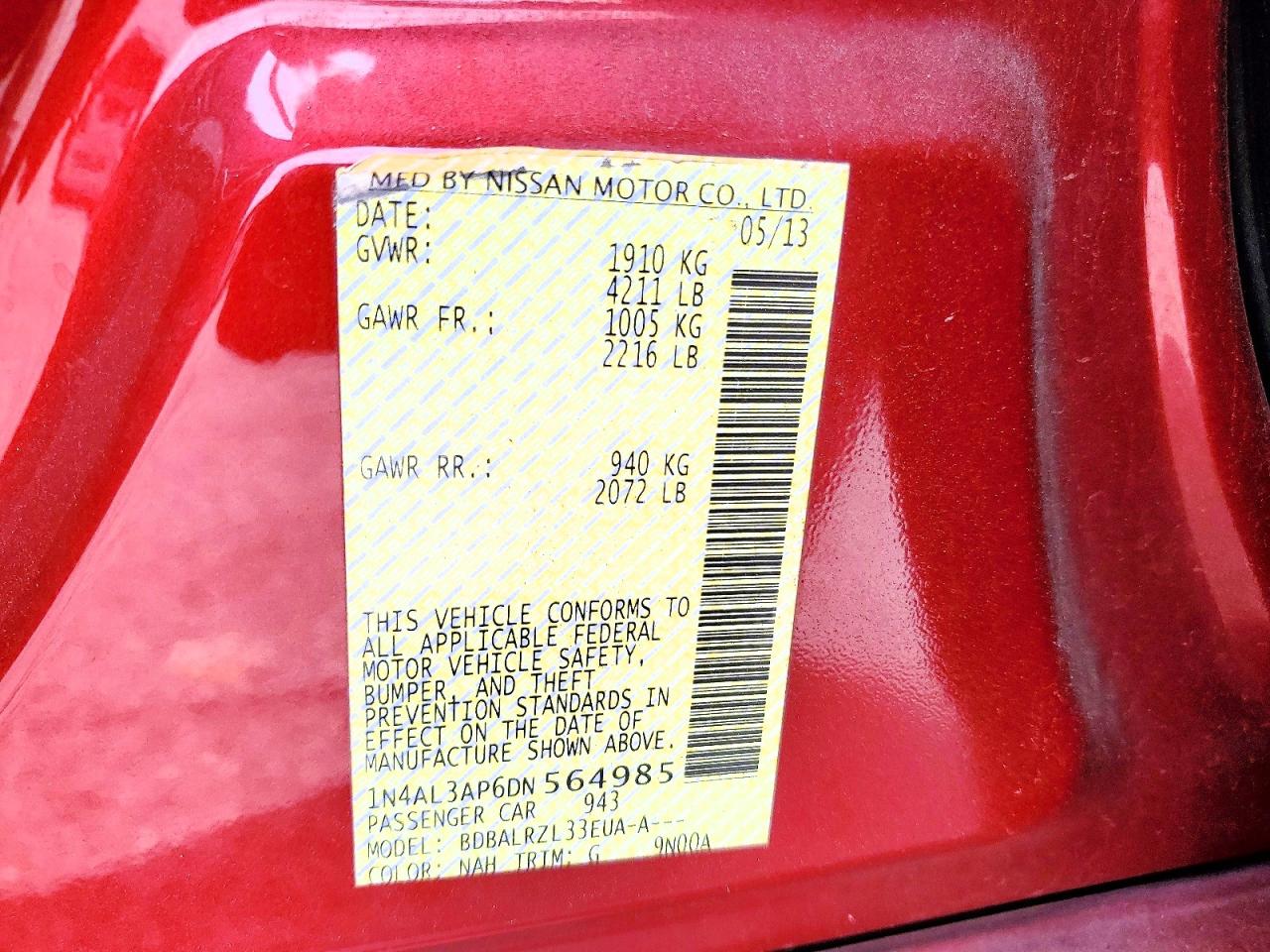 2013 Nissan Altima Burgundy vin: 1N4AL3AP6DN564985