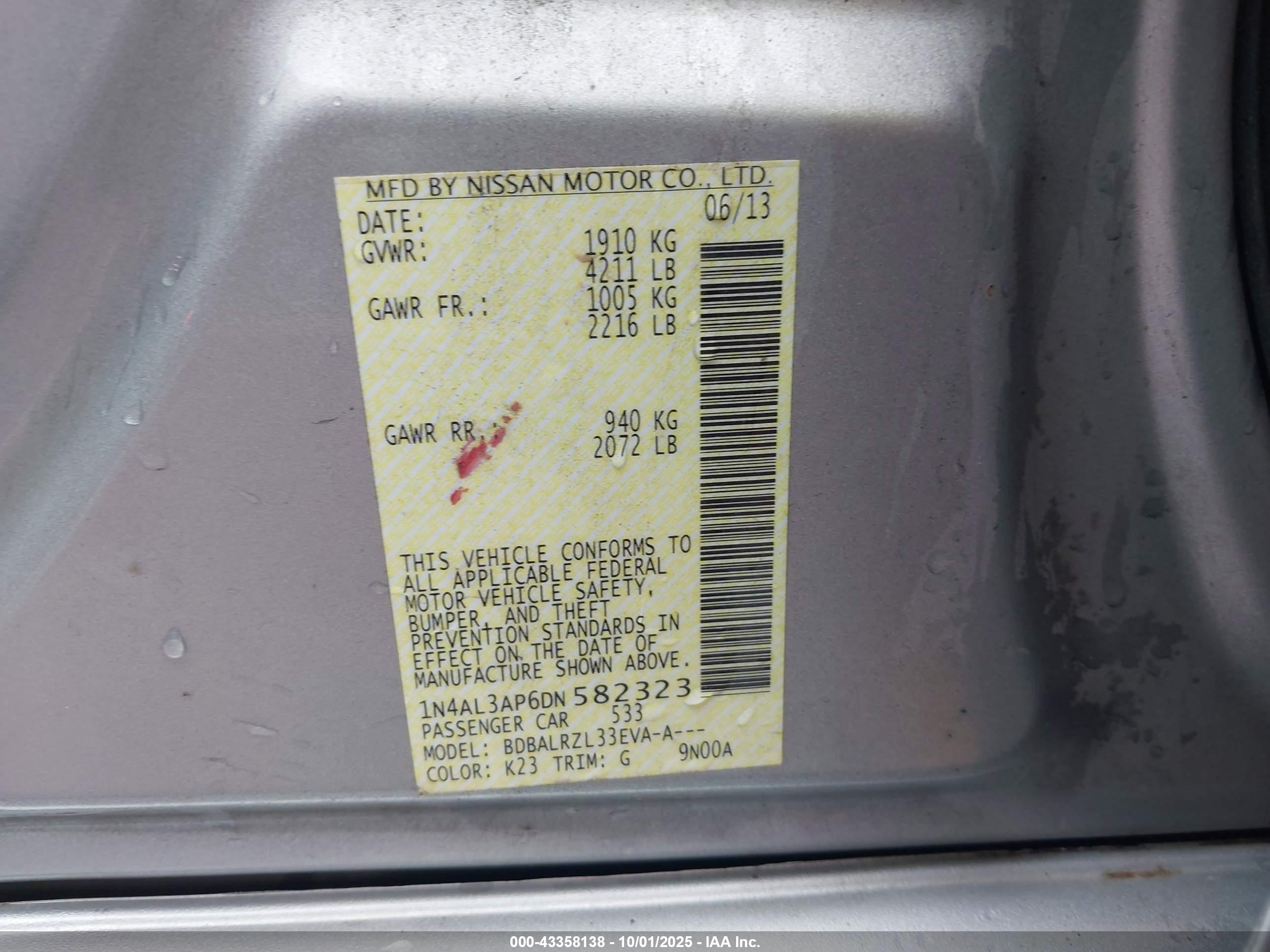 2013 Nissan Altima 2.5 S Gray vin: 1N4AL3AP6DN582323