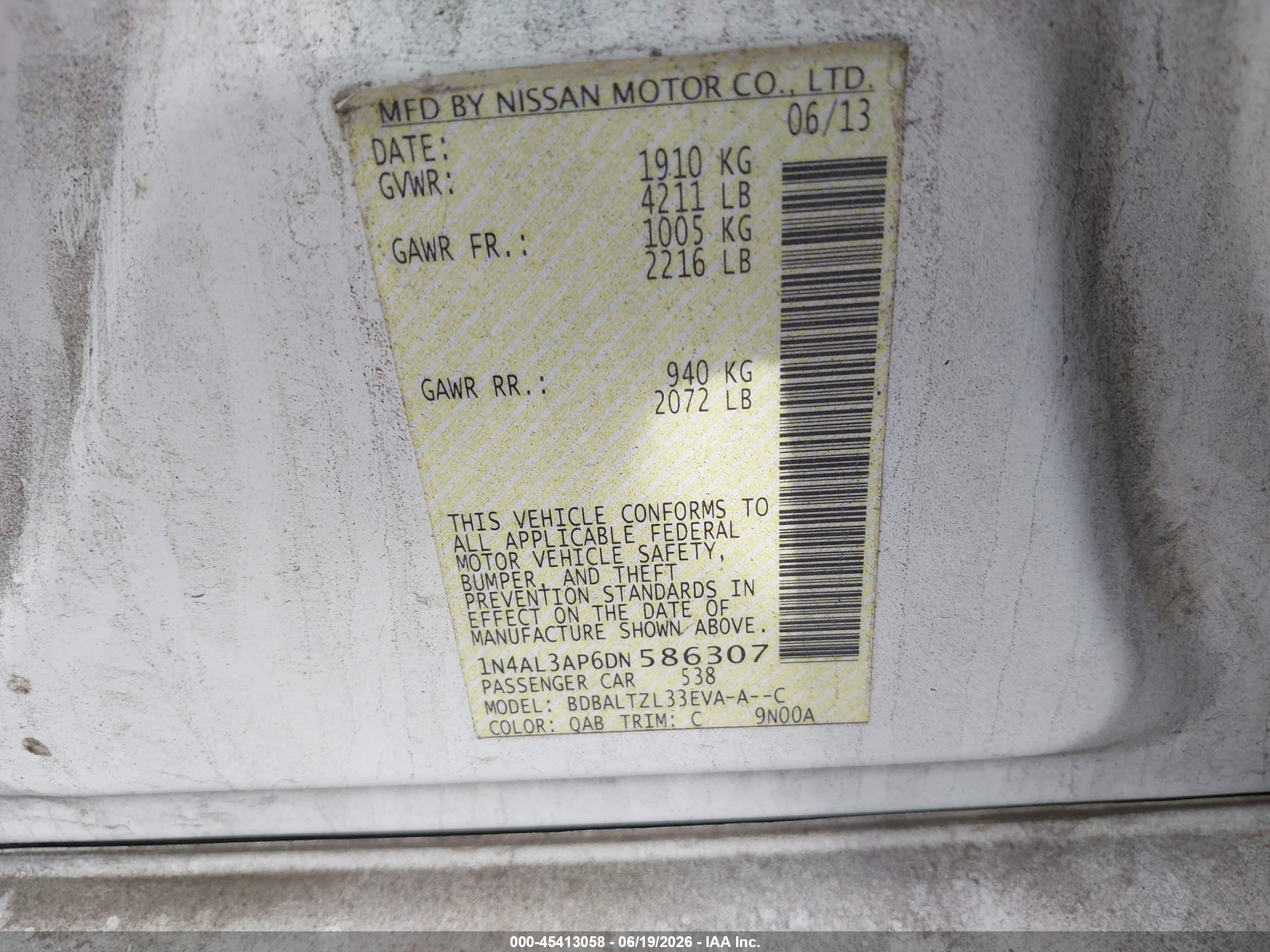 2013 Nissan Altima 2.5 Sv Белый vin: 1N4AL3AP6DN586307