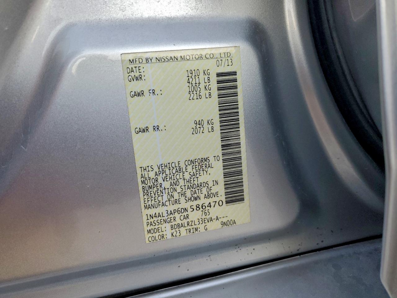 2013 Nissan Altima 2.5 Silver vin: 1N4AL3AP6DN586470