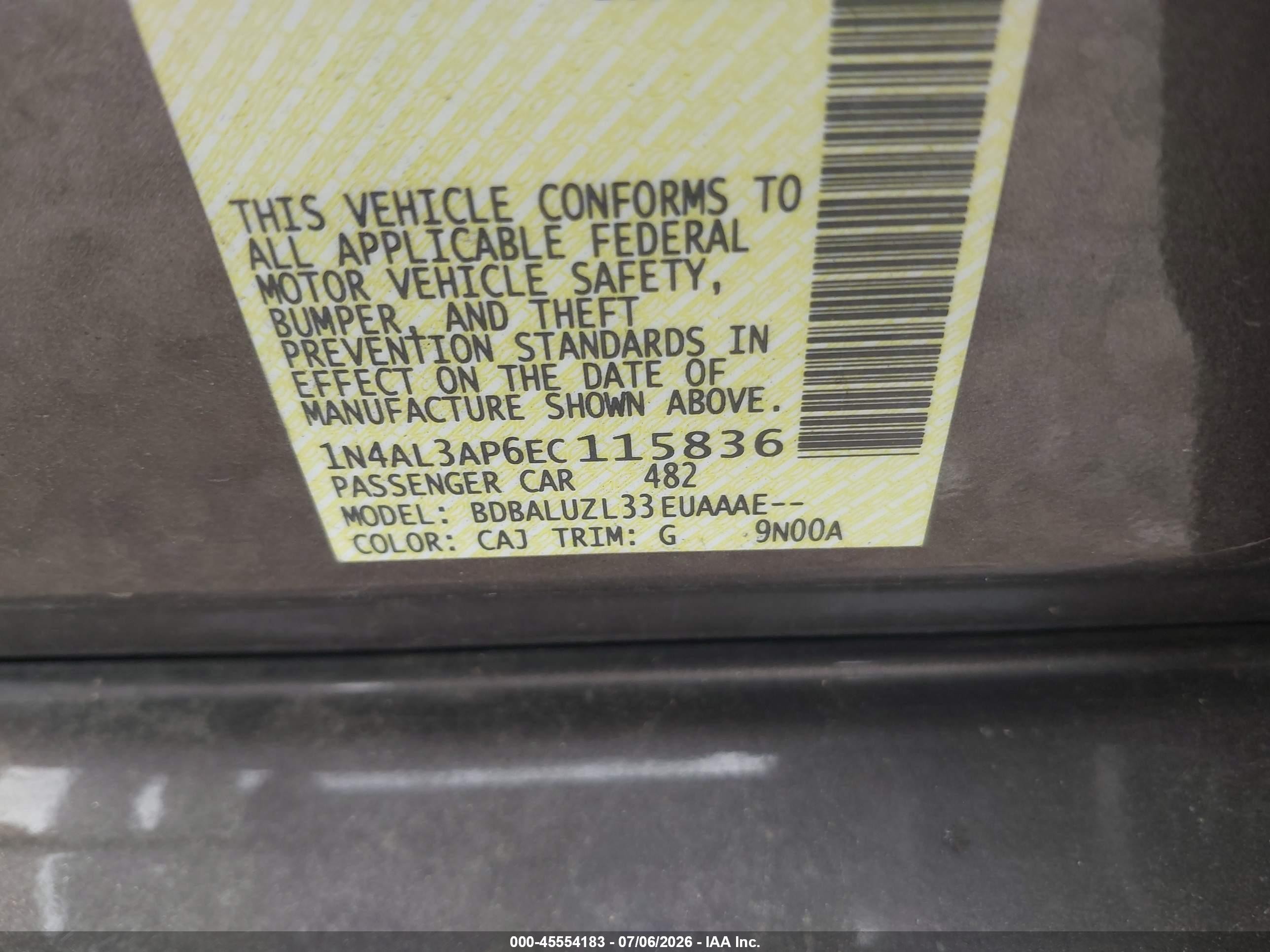 2014 Nissan Altima 2.5 Sv Champagne vin: 1N4AL3AP6EC115836