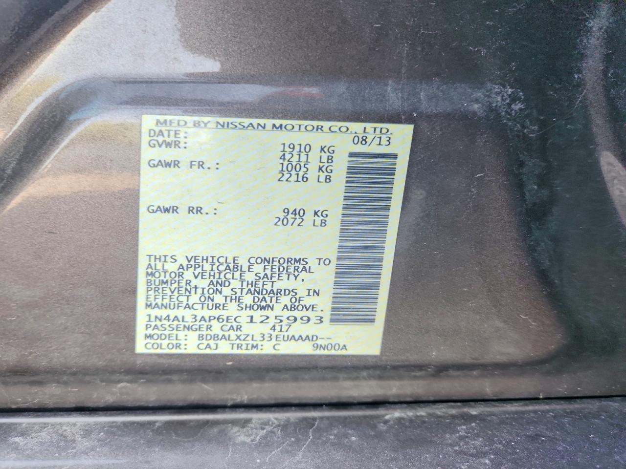 2014 Nissan Altima 2.5 Sl Gray vin: 1N4AL3AP6EC125993