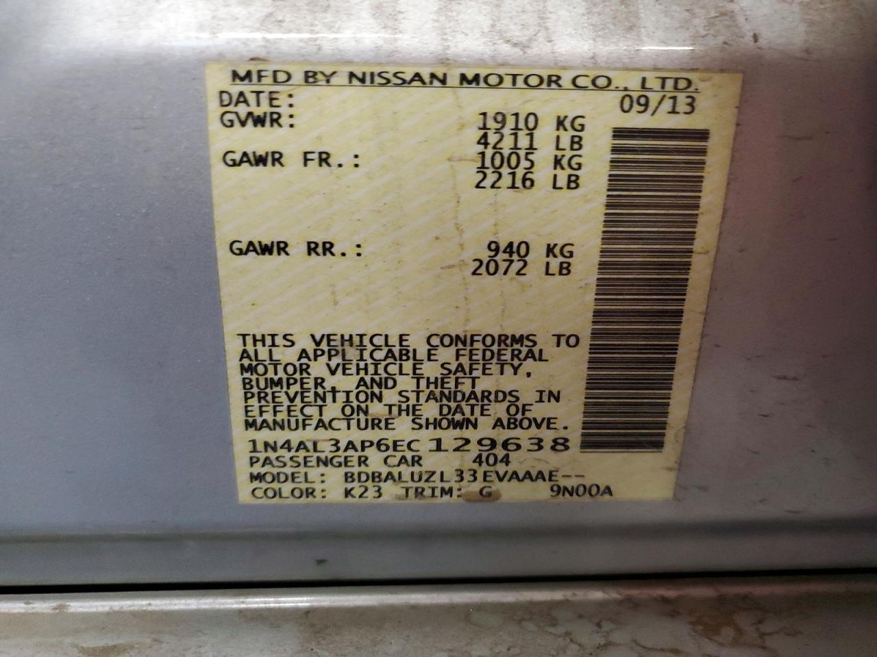 2014 Nissan Altima 2.5 Sv Silver vin: 1N4AL3AP6EC129638