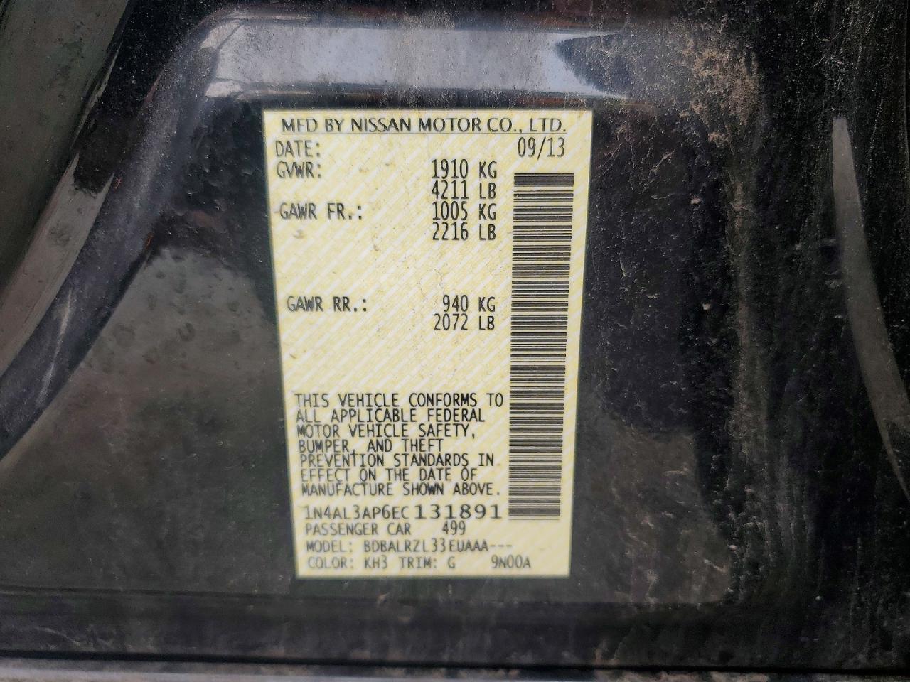 2014 Nissan Altima 2.5 S Black vin: 1N4AL3AP6EC131891