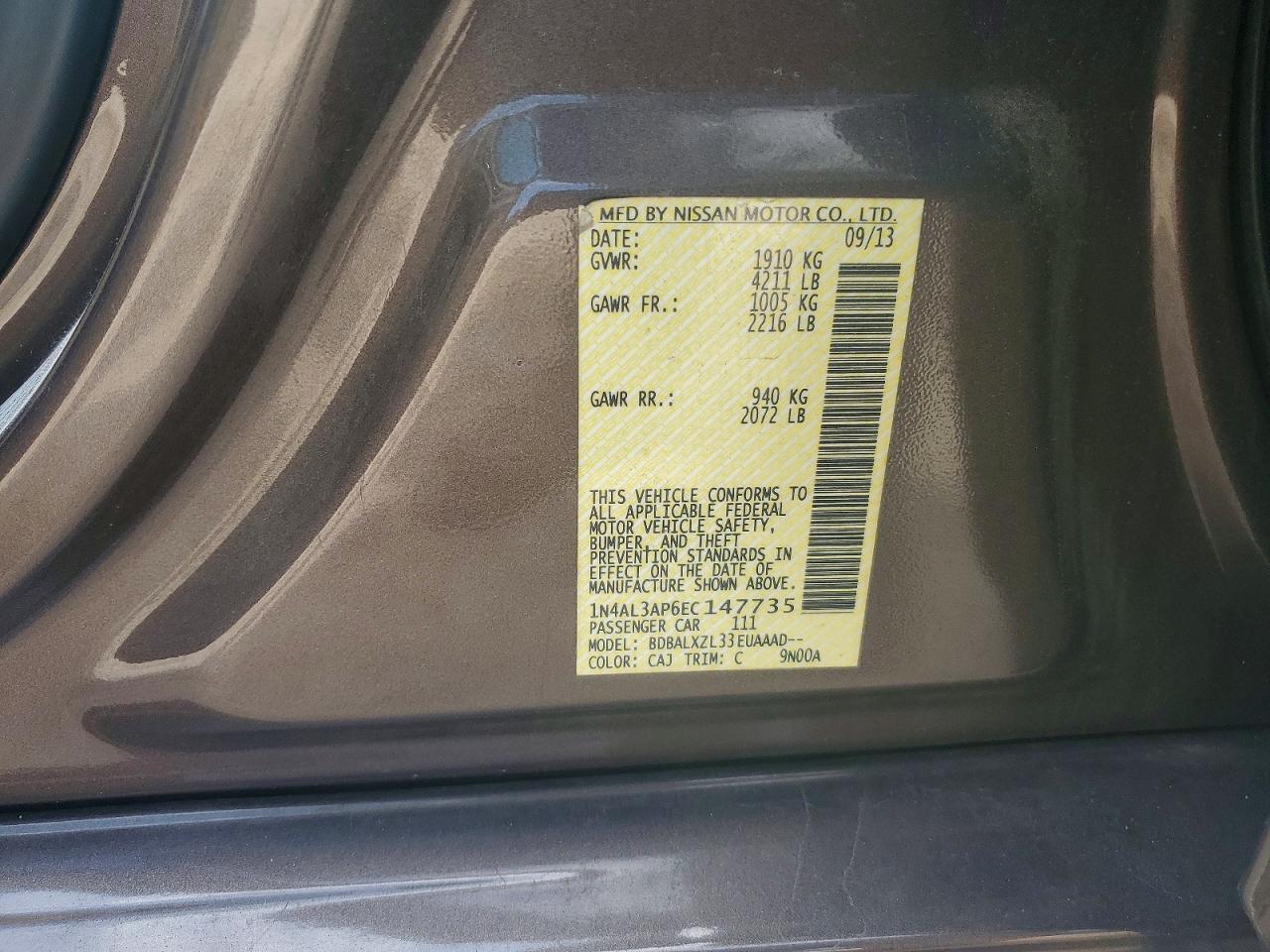 2014 Nissan Altima 2.5 Sl Brown vin: 1N4AL3AP6EC147735