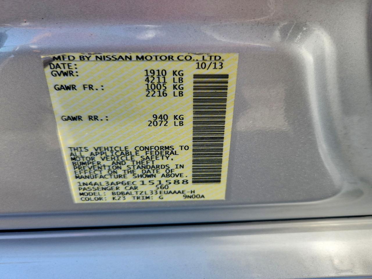 2014 Nissan Altima 2.5 Sv Silver vin: 1N4AL3AP6EC151588