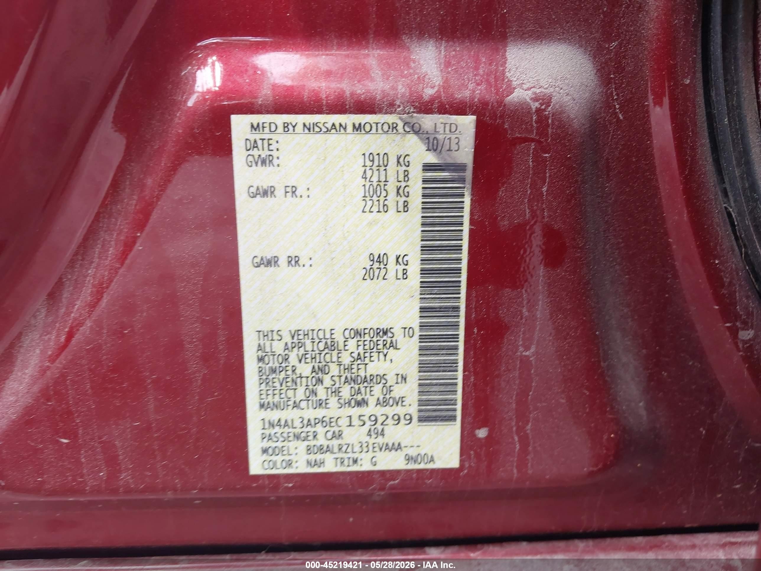 2014 Nissan Altima 2.5 S Red vin: 1N4AL3AP6EC159299