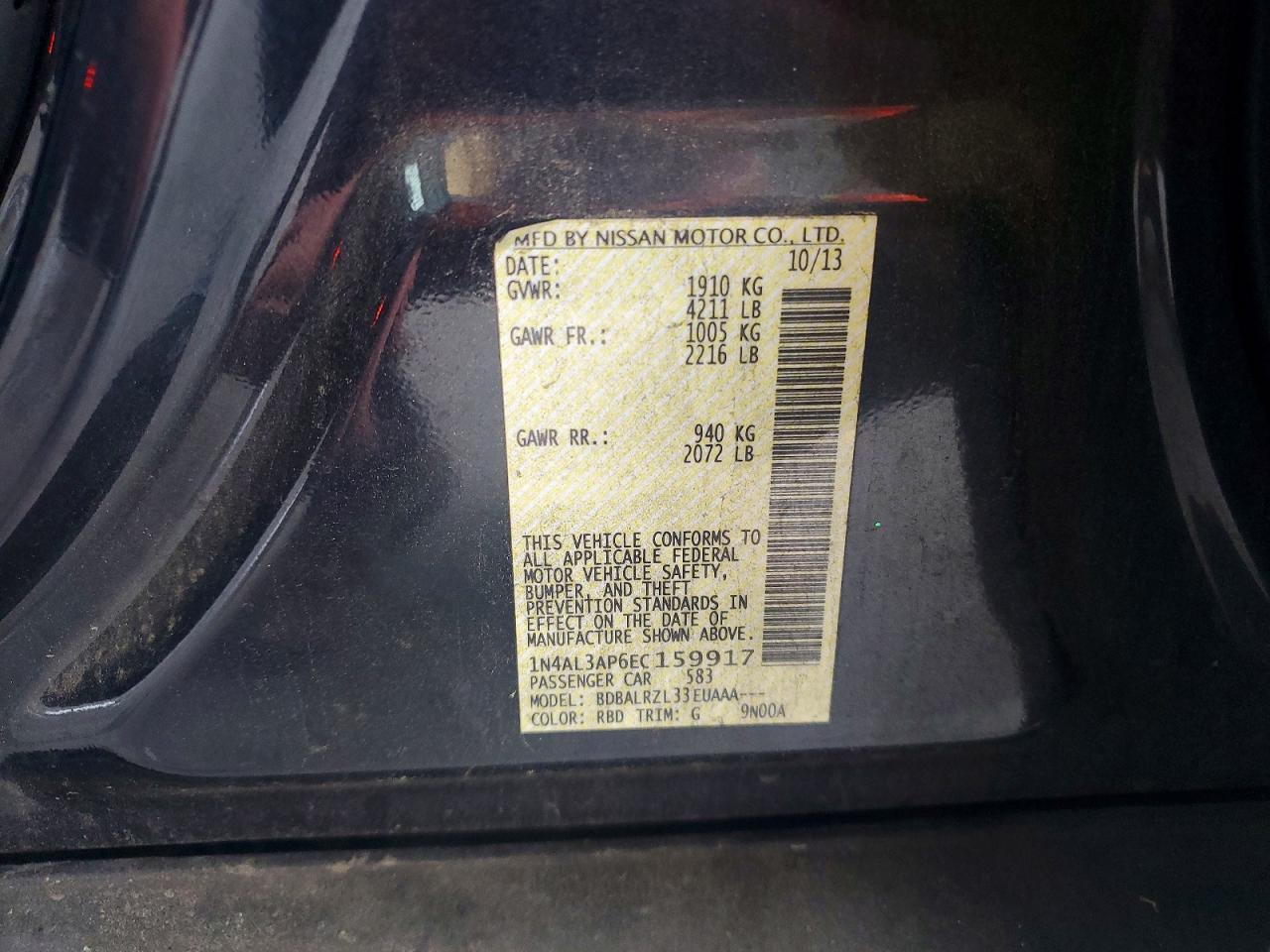 2014 Nissan Altima Blue vin: 1N4AL3AP6EC159917