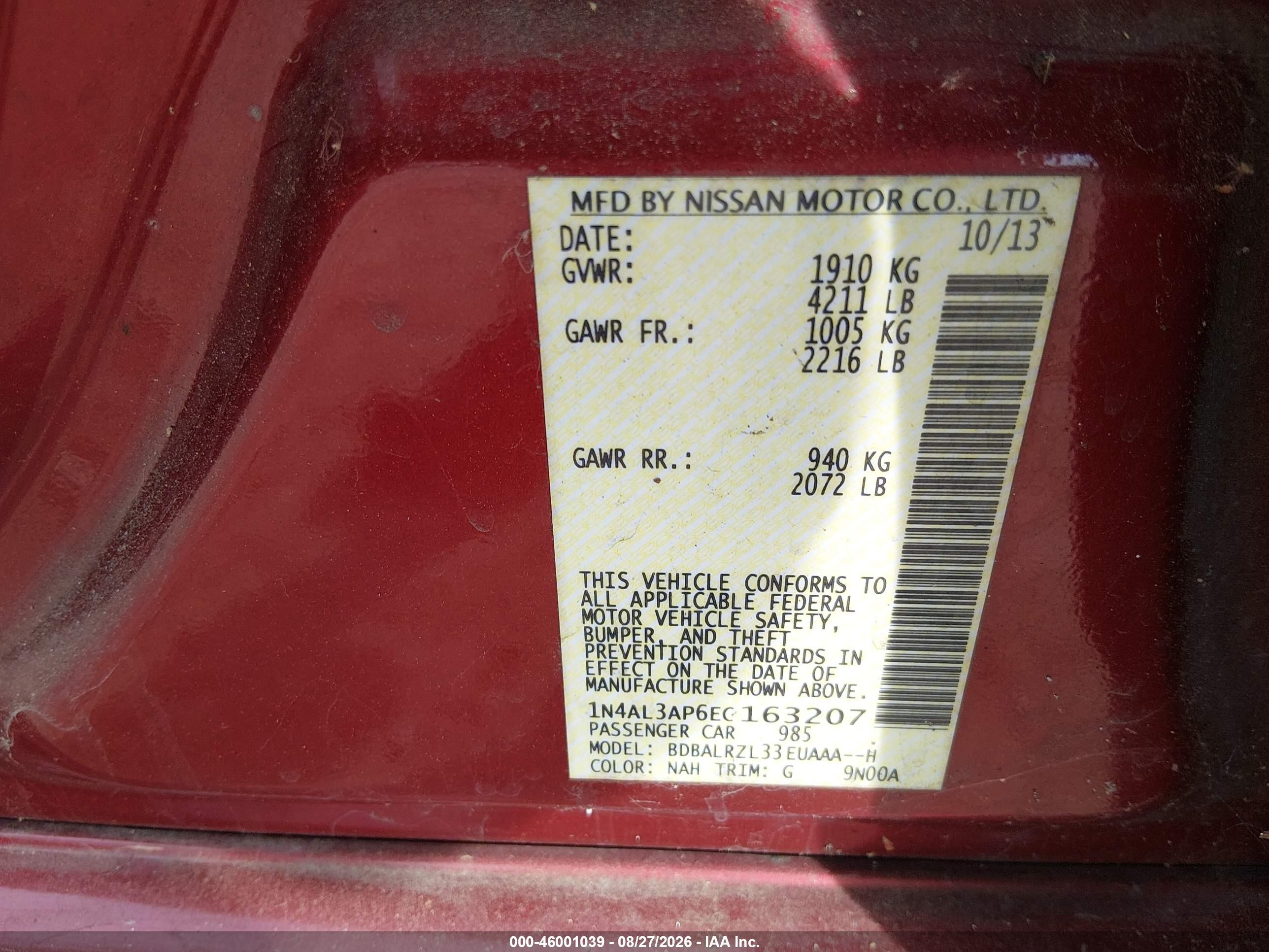 2014 Nissan Altima 2.5 S Red vin: 1N4AL3AP6EC163207