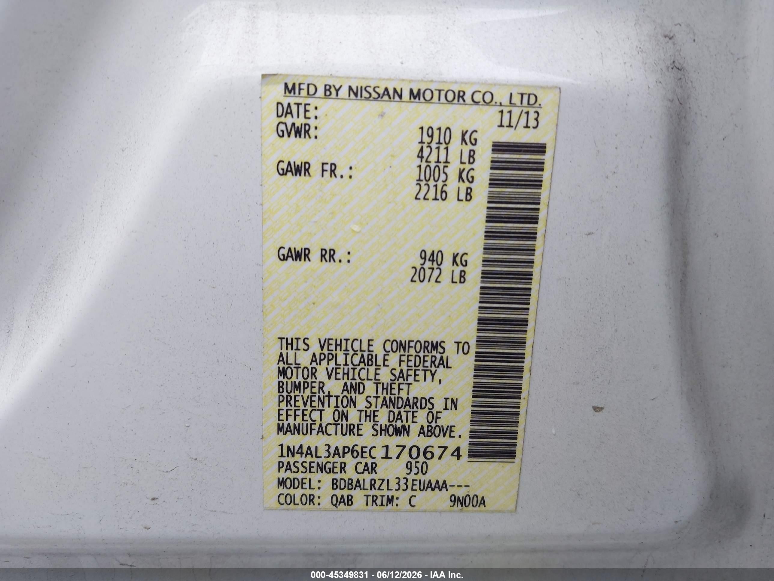 2014 Nissan Altima 2.5 S White vin: 1N4AL3AP6EC170674