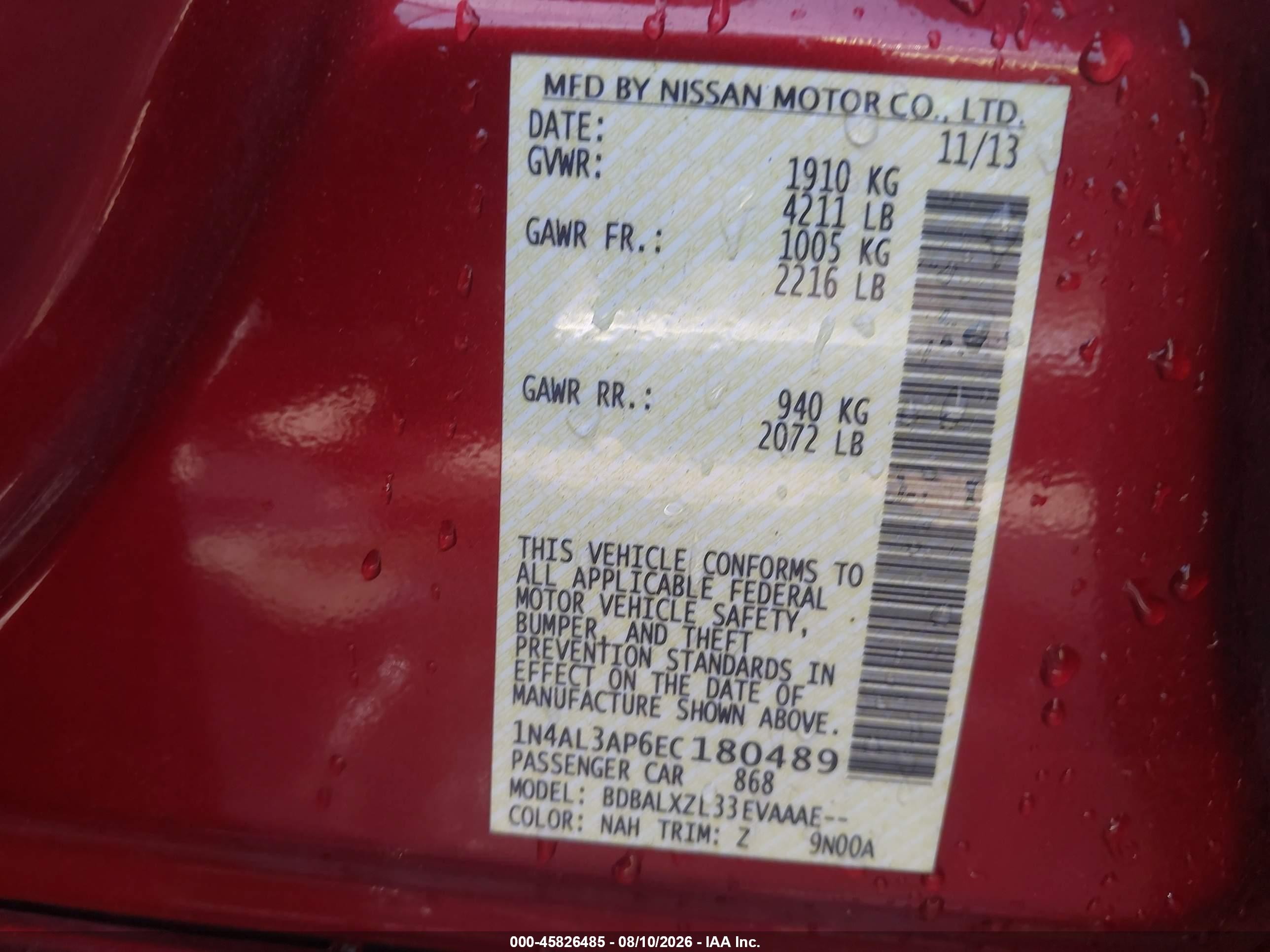2014 Nissan Altima 2.5 Sl Red vin: 1N4AL3AP6EC180489