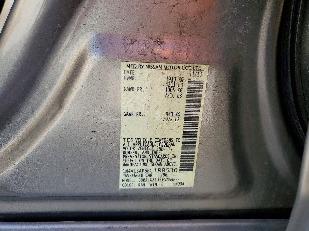 2014 Nissan Altima 2.5 Sl Silver vin: 1N4AL3AP6EC188530