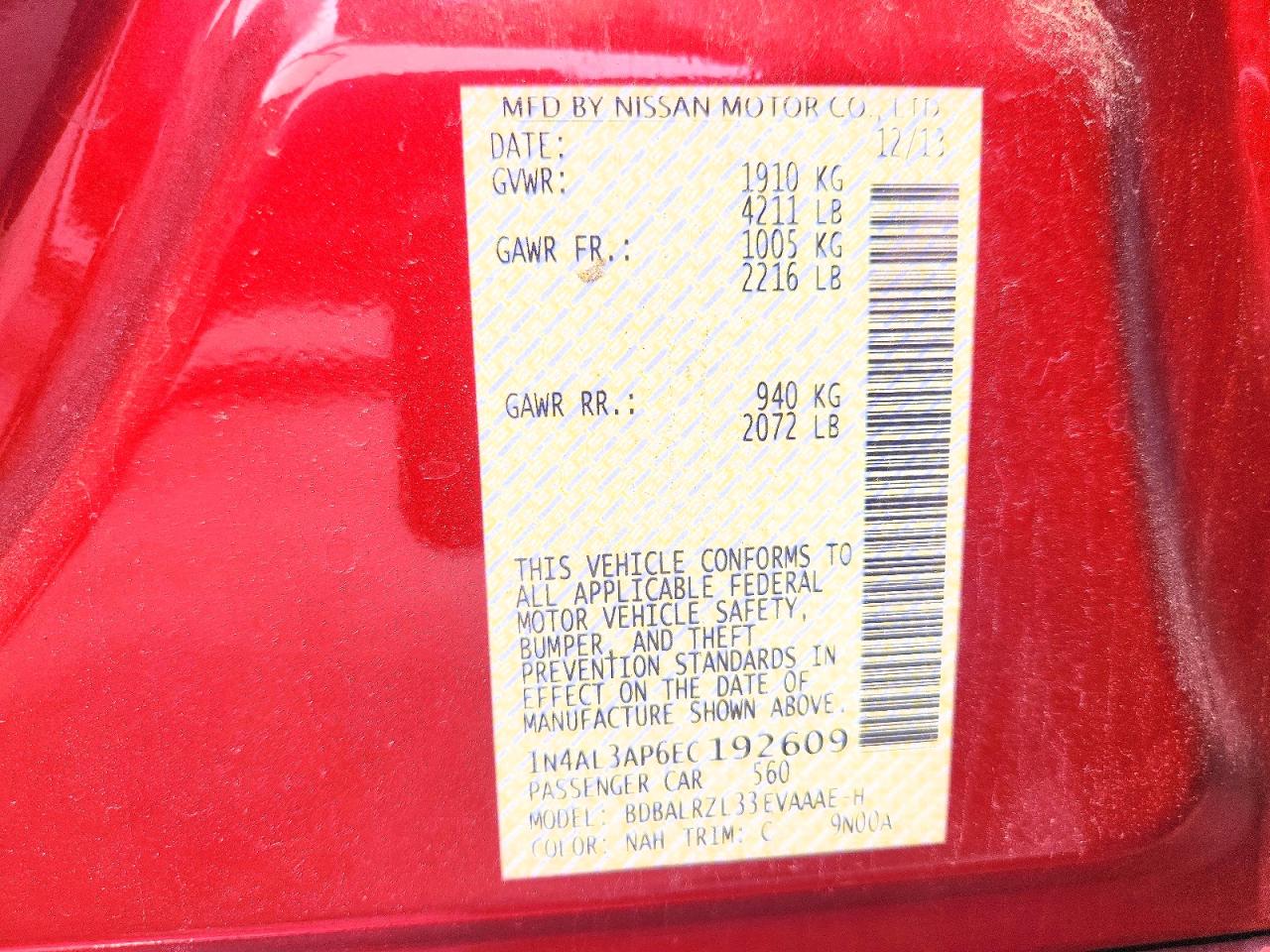 2014 Nissan Altima 2.5 S Red vin: 1N4AL3AP6EC192609