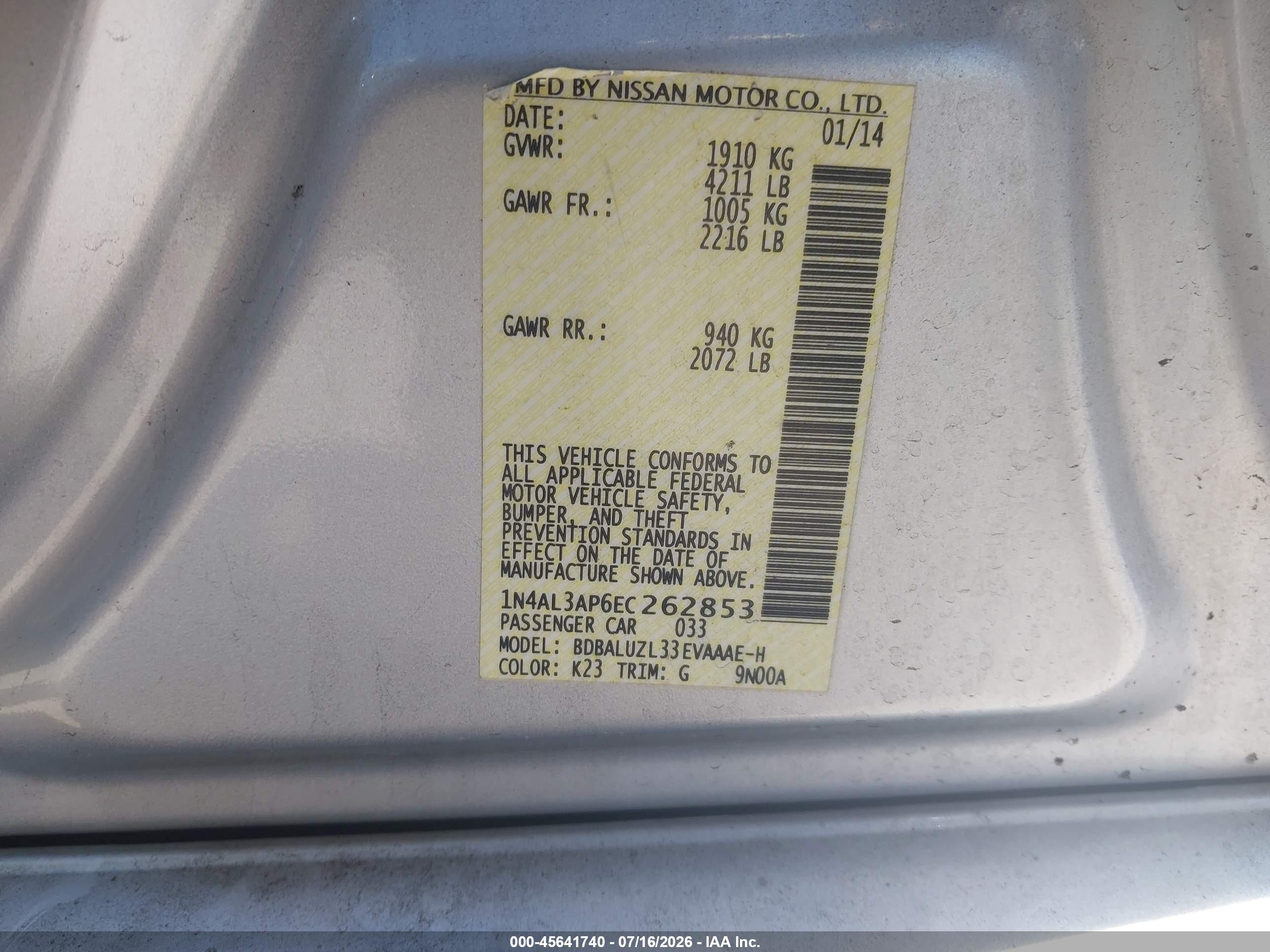 2014 Nissan Altima 2.5 Sv Серебряный vin: 1N4AL3AP6EC262853