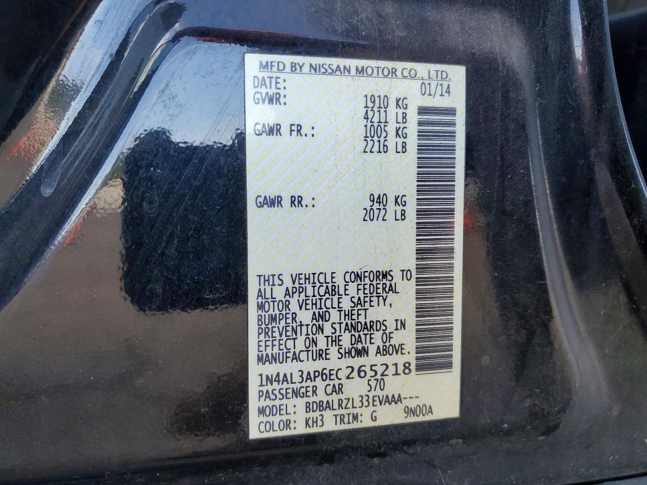2014 Nissan Altima 2.5 Black vin: 1N4AL3AP6EC265218