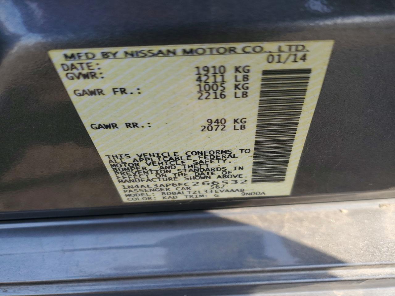 2014 Nissan Altima 2.5 Sv Gray vin: 1N4AL3AP6EC266532