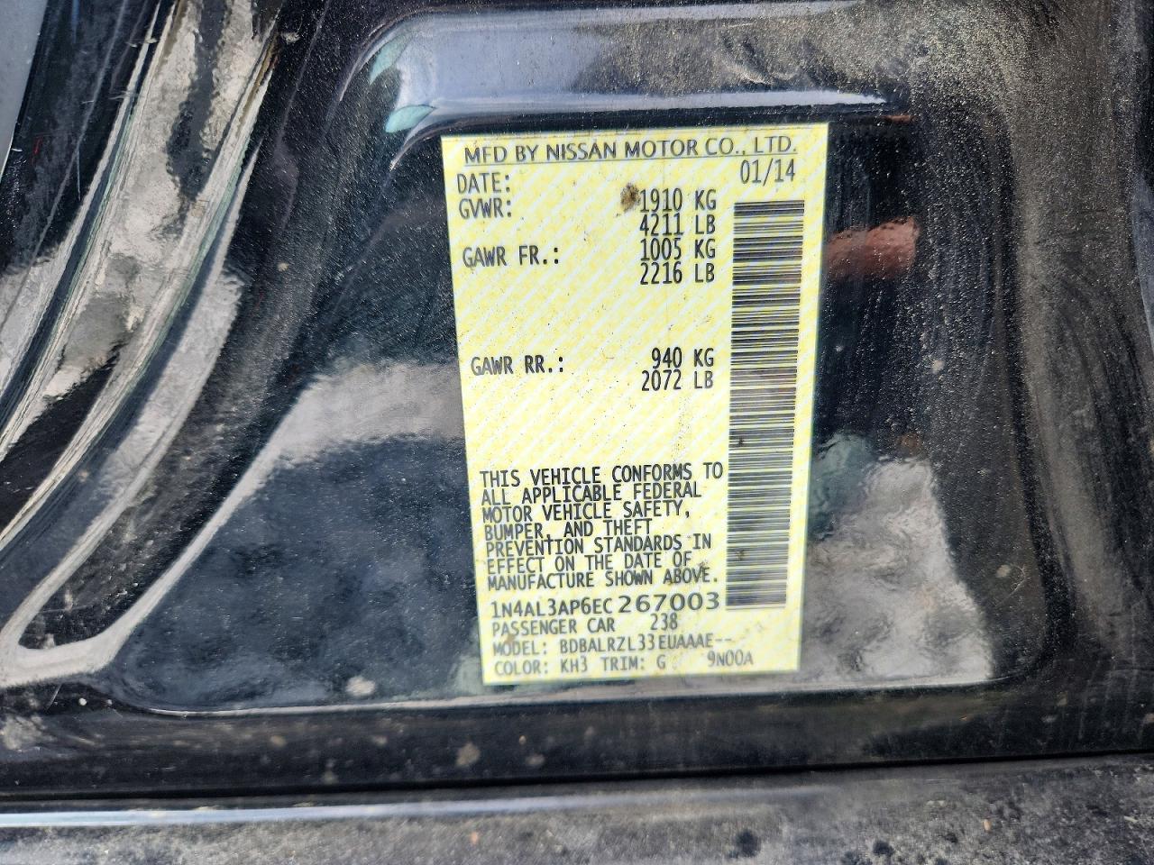 2014 Nissan Altima 2.5 S Black vin: 1N4AL3AP6EC267003