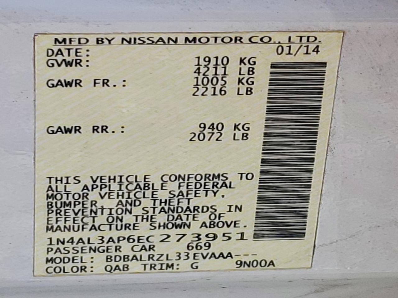 2014 Nissan Altima 2.5 S Белый vin: 1N4AL3AP6EC273951